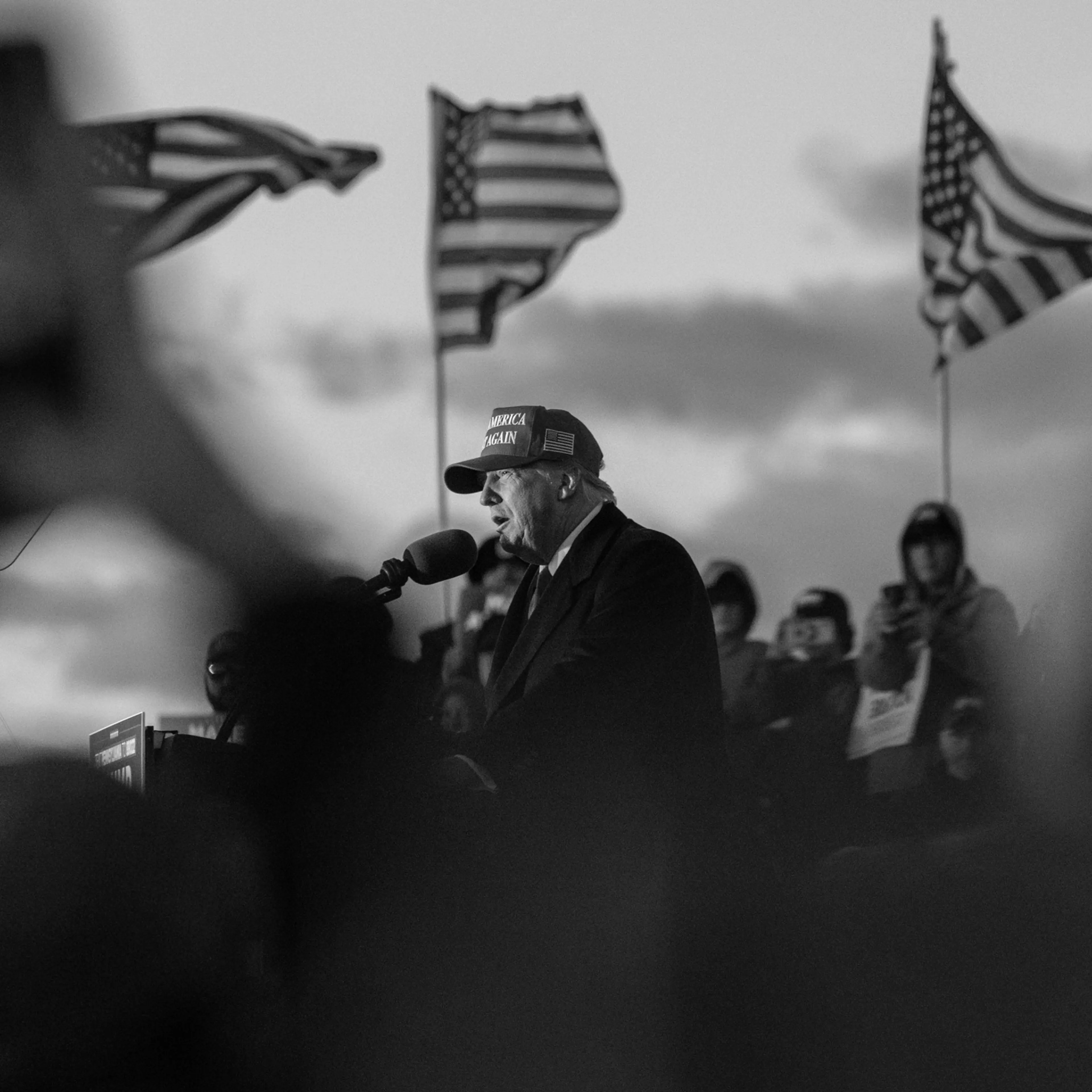 Trump addresses the crowd at a campaign rally in Schnecksville, Penn., on April 13.