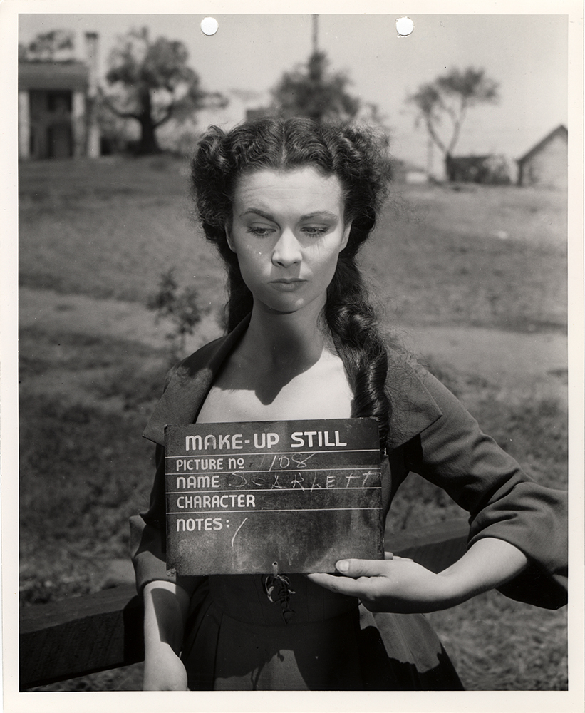 Make up still of actress Vivien Leigh, in the role of Scarlett O'Hara, on the set of <i>Gone With The Wind,</i> 1939.