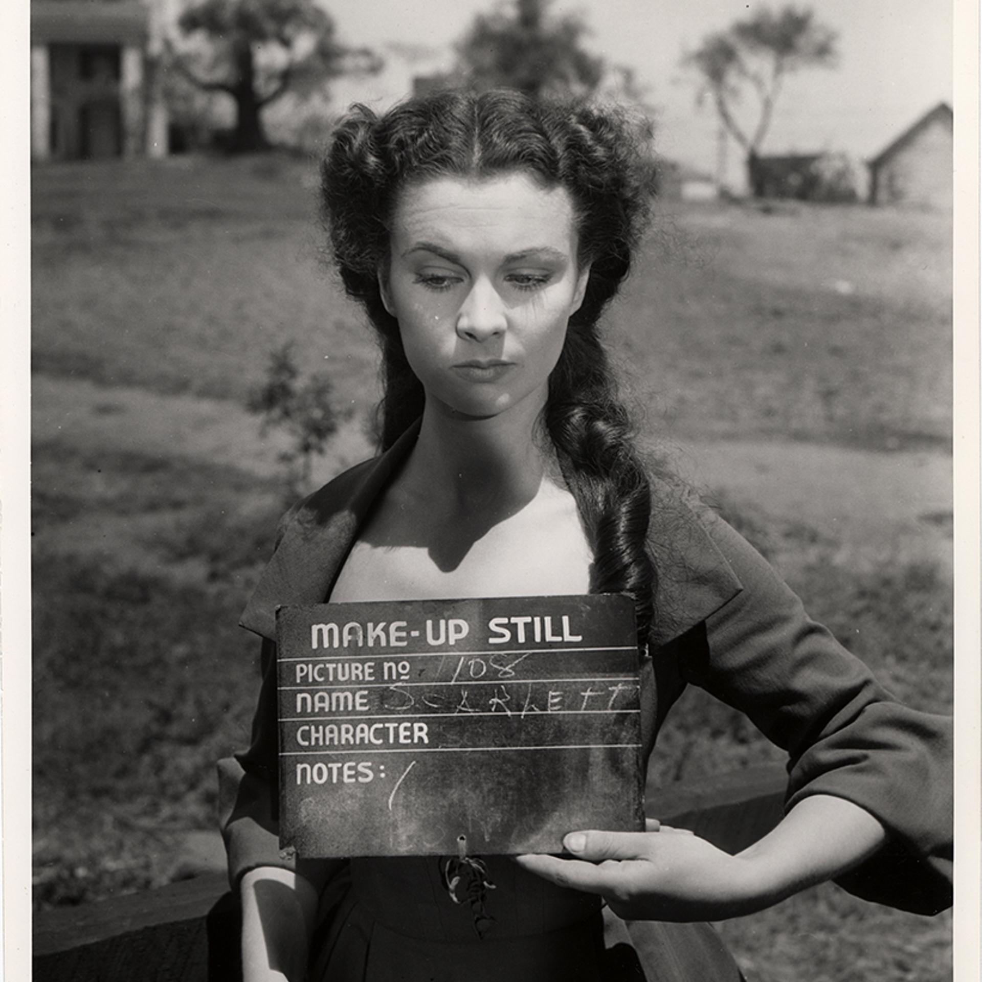 Make up still of actress Vivien Leigh, in the role of Scarlett O'Hara, on the set of <i>Gone With The Wind,</i> 1939.