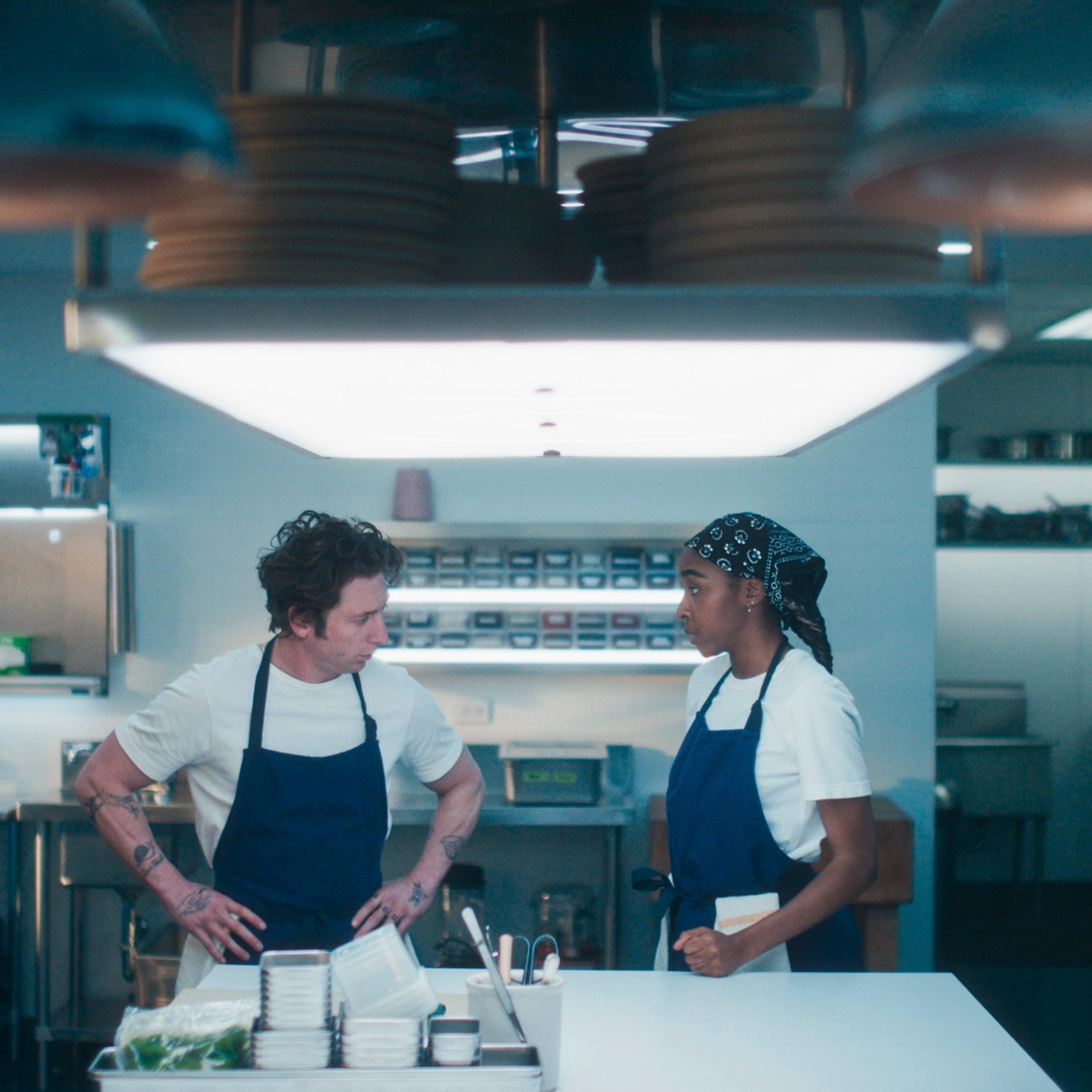 THE BEAR — Episode 2 — Season 4 Episode 2 (Airs Thursday, June 26th) Pictured: (l-r) Jeremy Allen White as Carmen “Carmy” Berzatto, Ayo Edebiri as Sydney Adamu. CR: FX.