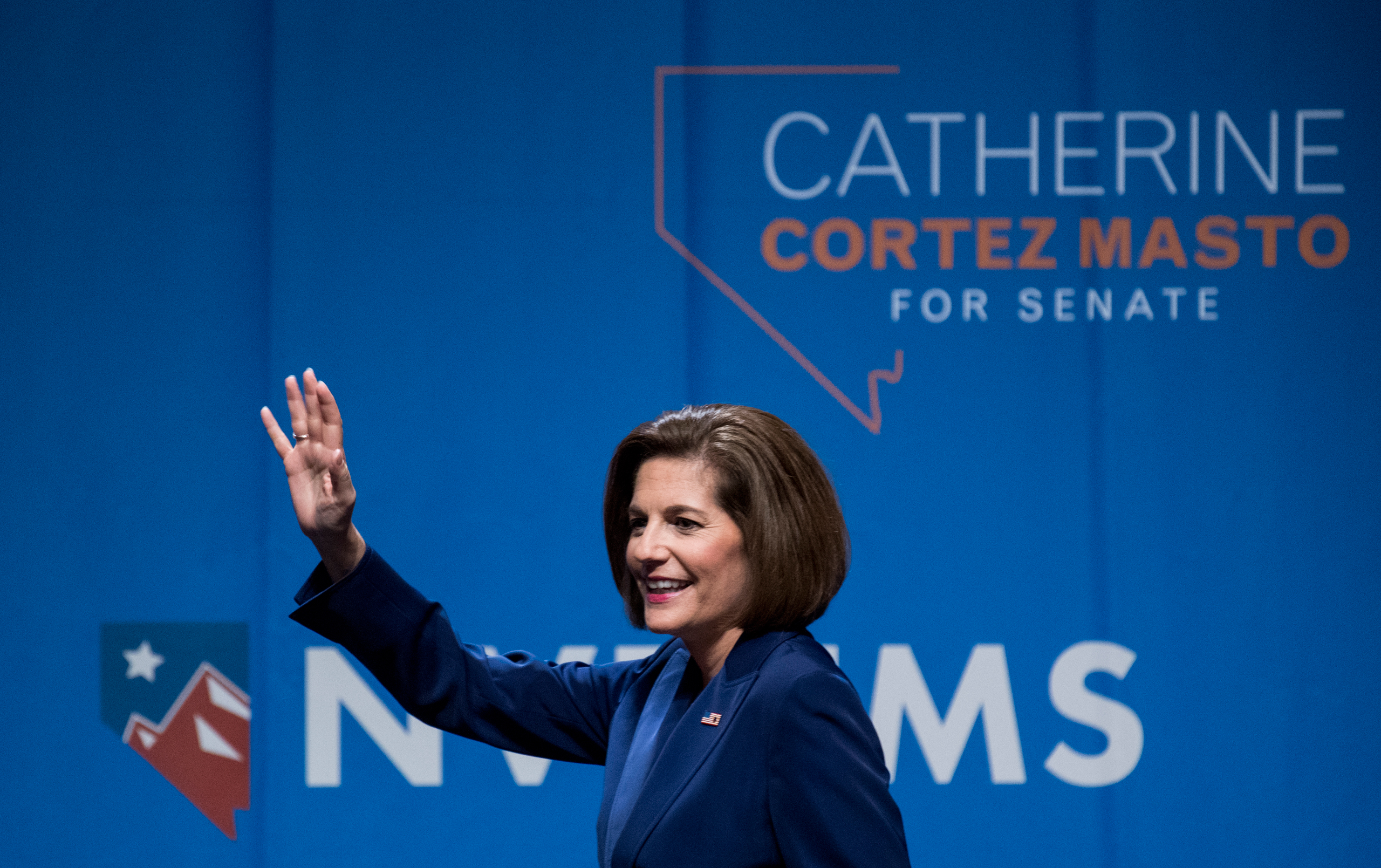 UNITED STATES - NOVEMBER 8: Catherine Cortez Masto, Democratic candidate for U.S. Senate from Nevada, delivers her victory speech at the Nevada Democrats' election night watch party at the Aria Hotel &amp; Resort in Las Vegas after defeating Rep. Joe Hec