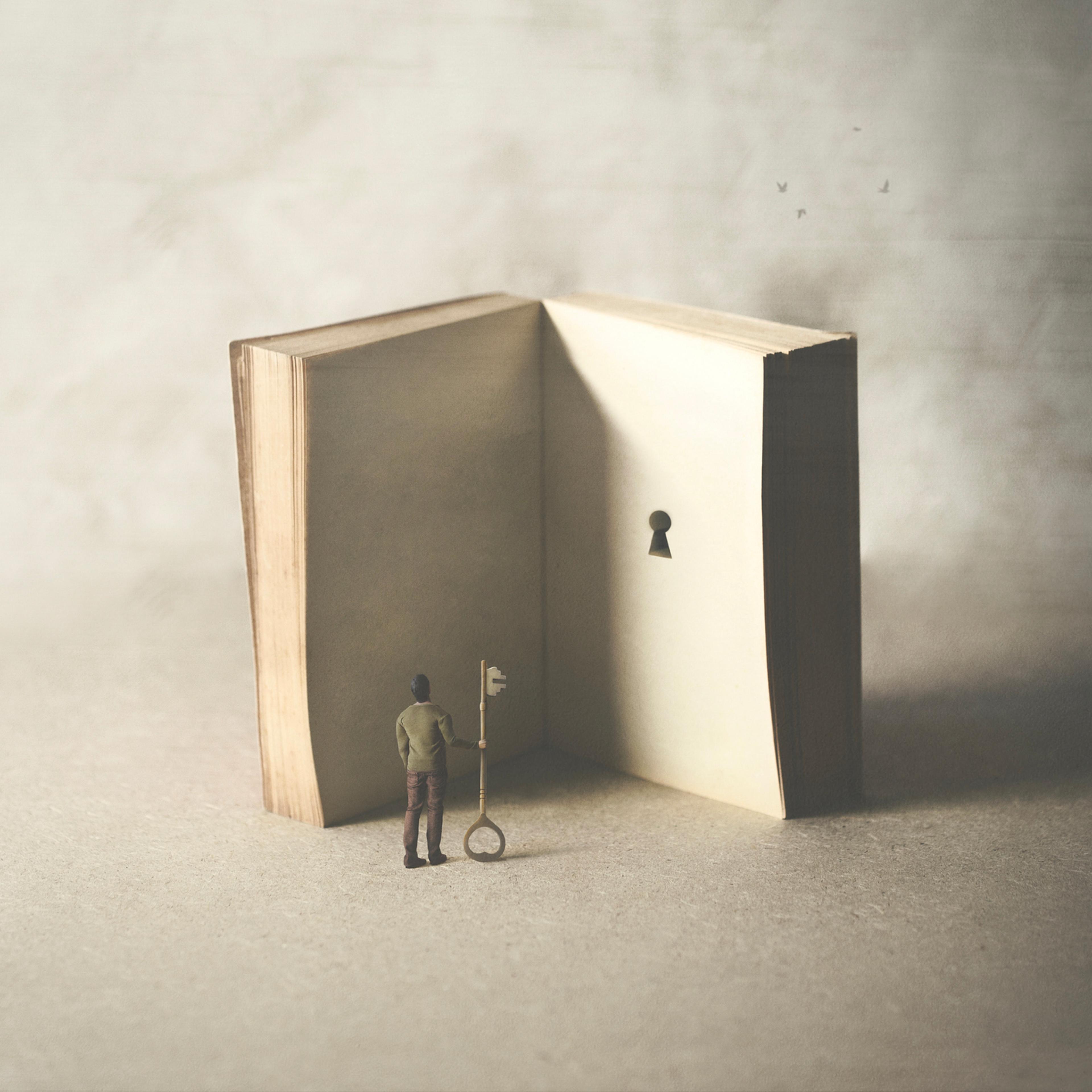 key in a book, surreal concept