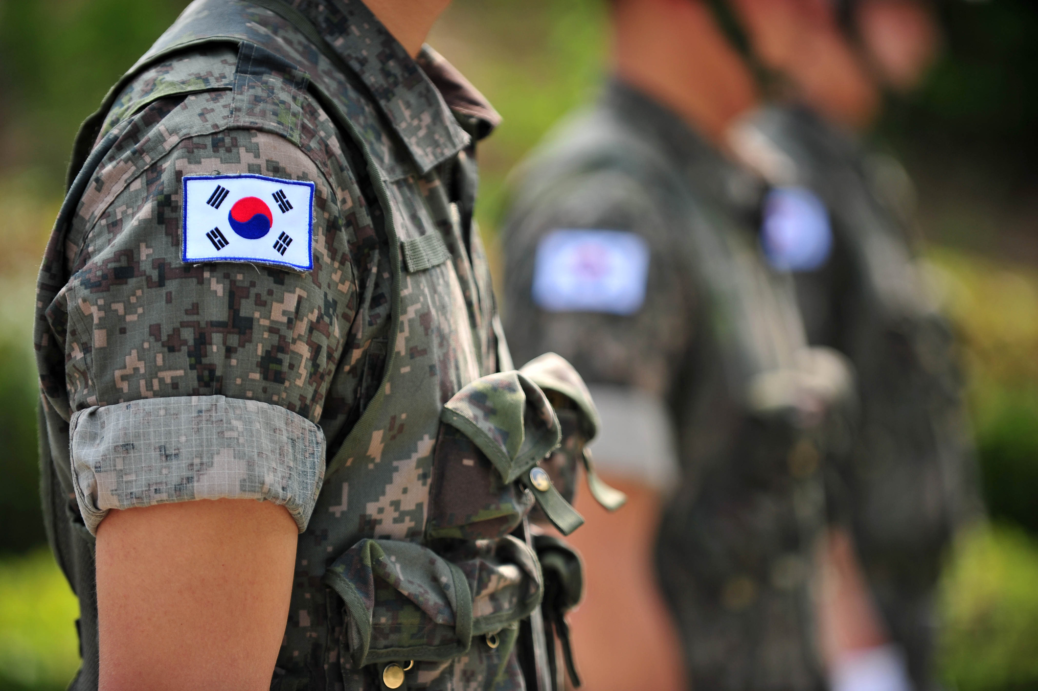 Republic of Korea army soldier and Korean flag Taegeukgi