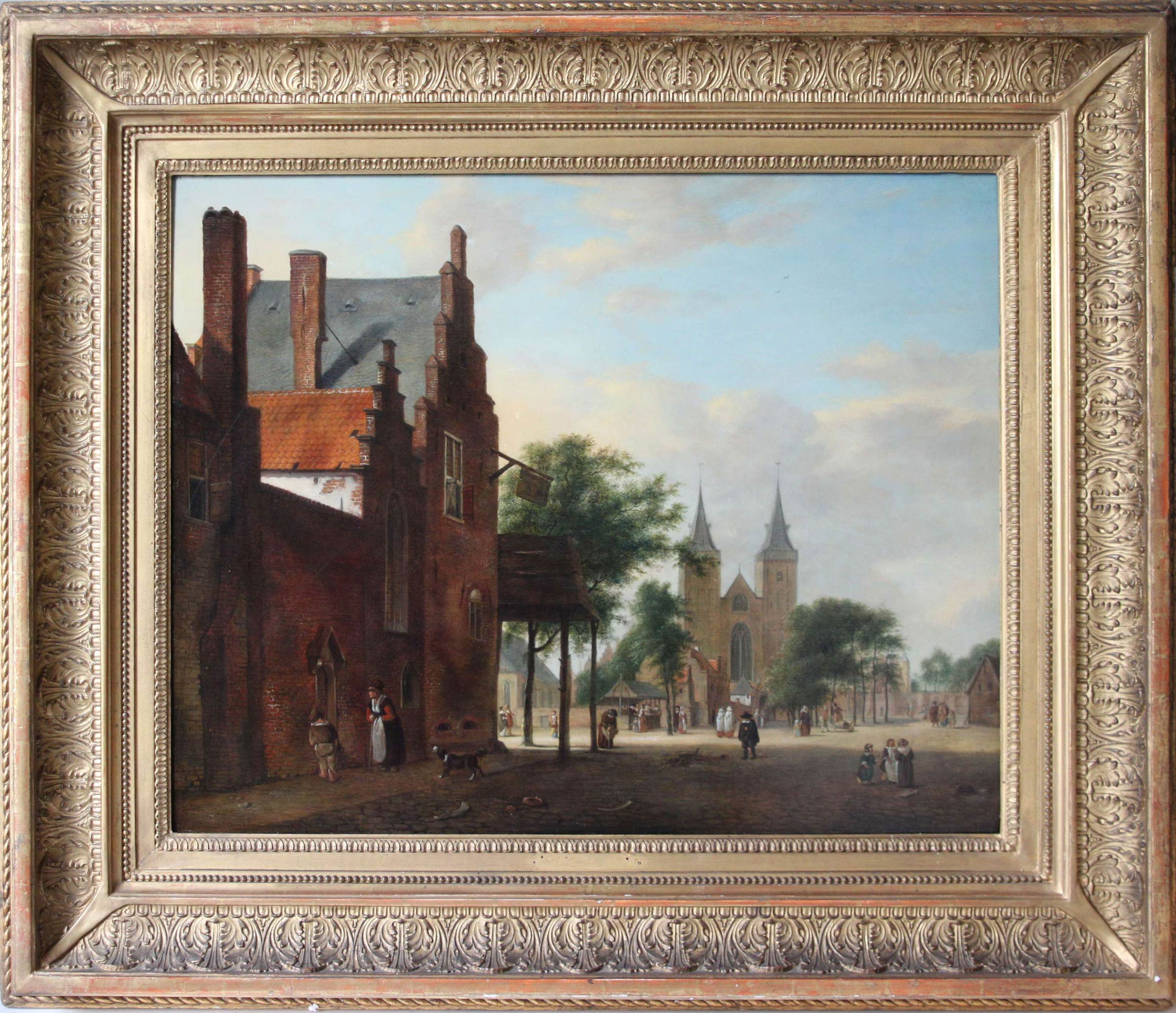 "View of a Dutch Square," believed to be a copy of a painting by the 17th-century Dutch artist Jan van der Heyden.