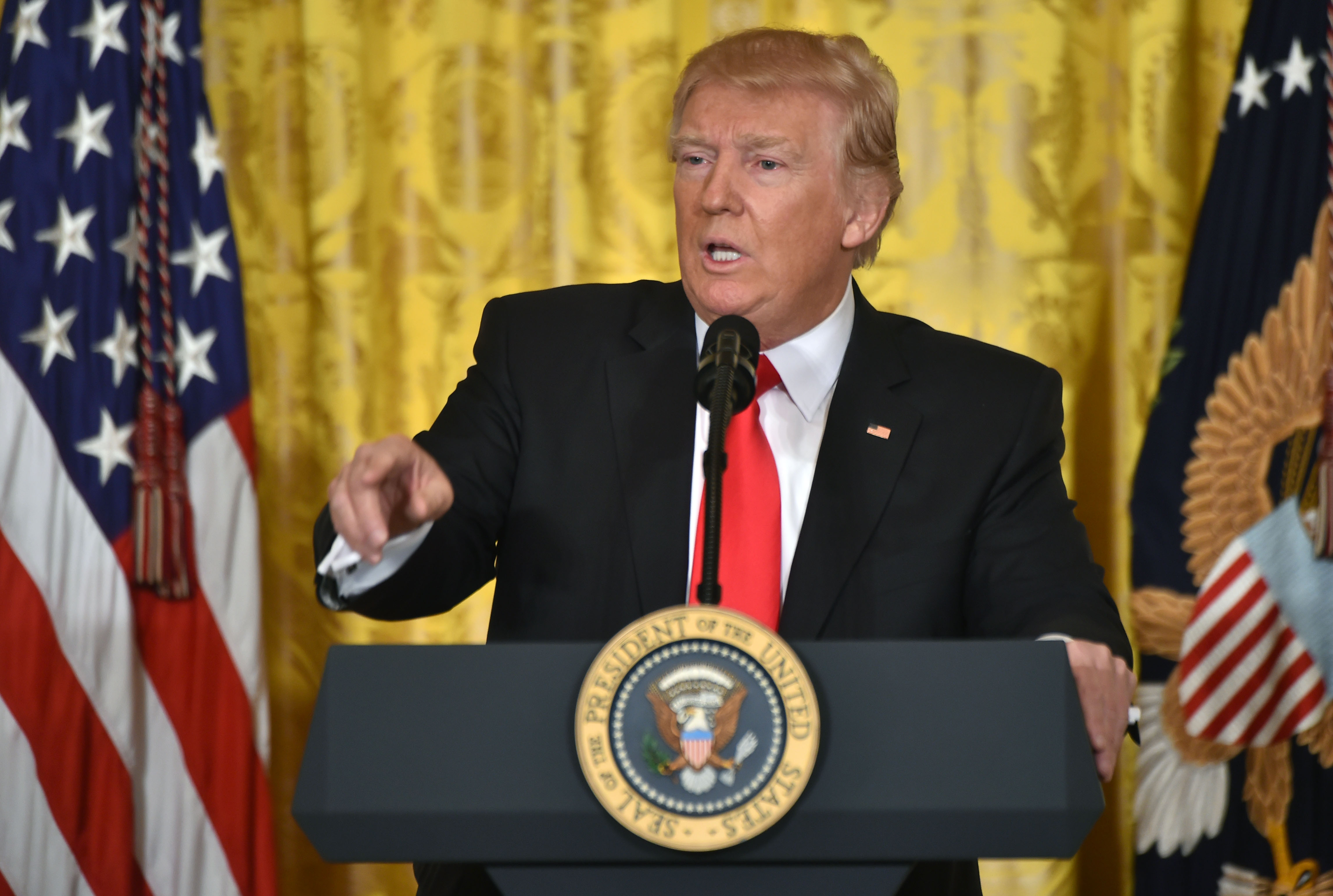 US President Donald Trump speaks during a press conference on Feb. 16, 2017, at the White House in Washington, DC.