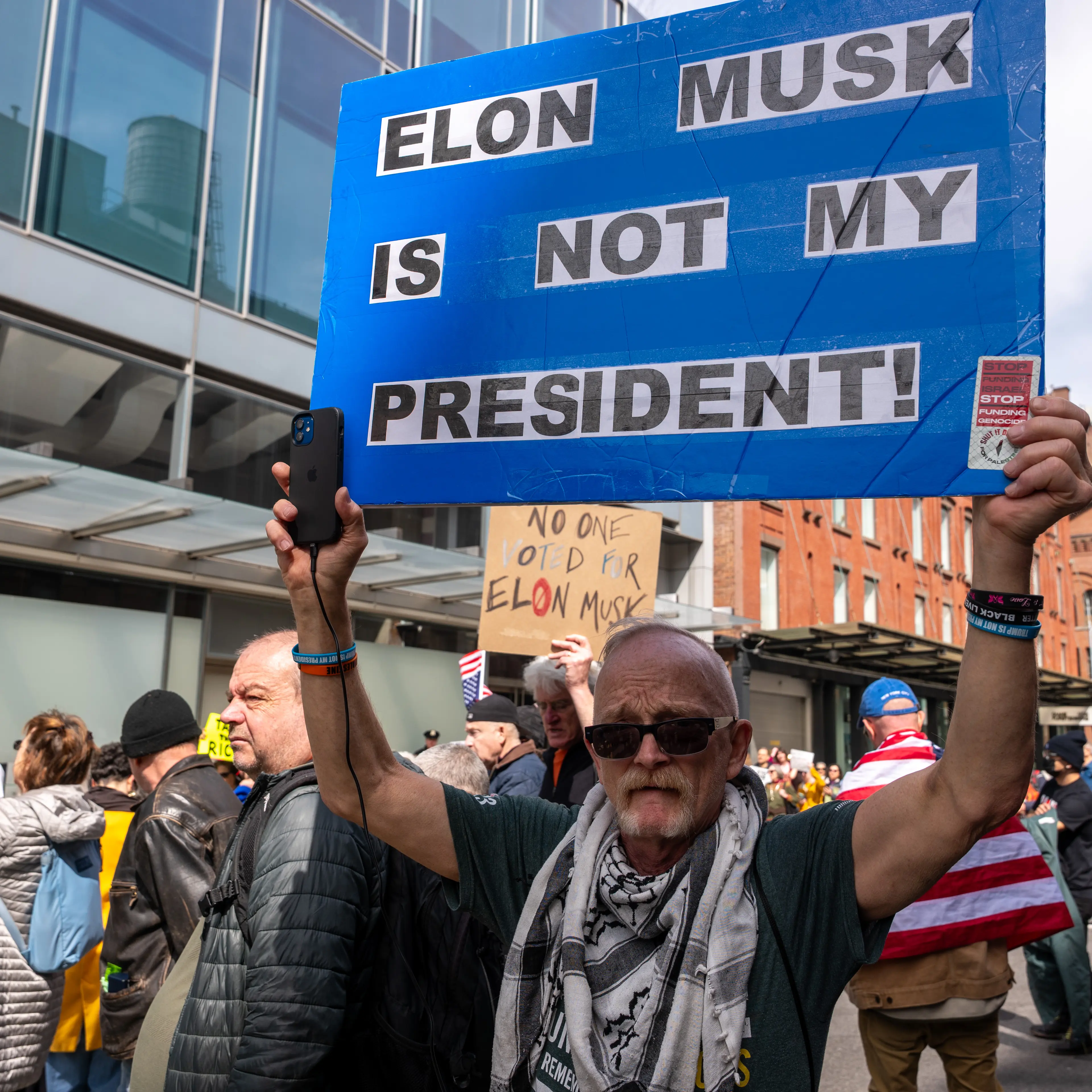 Tesla Protests Continue In New York Over Elon Musk's DOGE Handling Of Government Positions