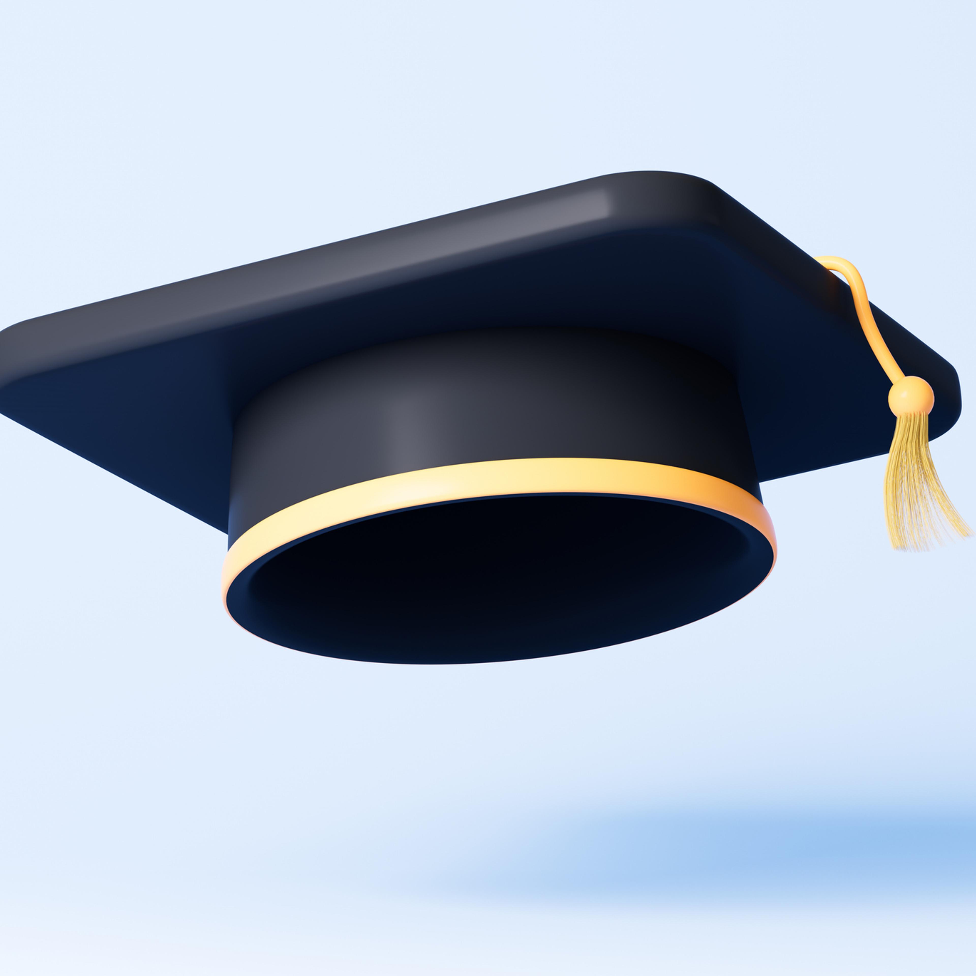 Graduation cap on the blue background