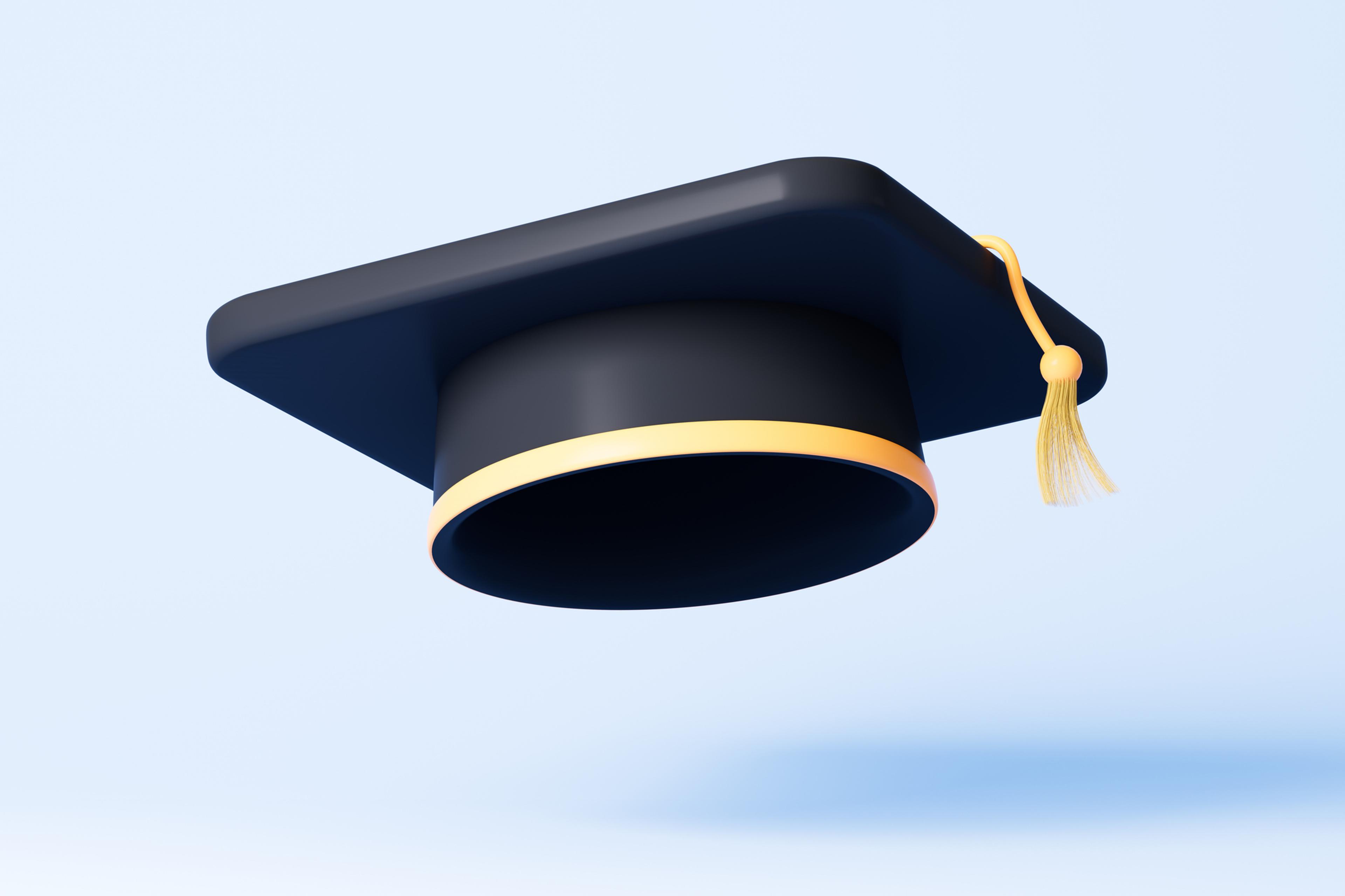 Graduation cap on the blue background