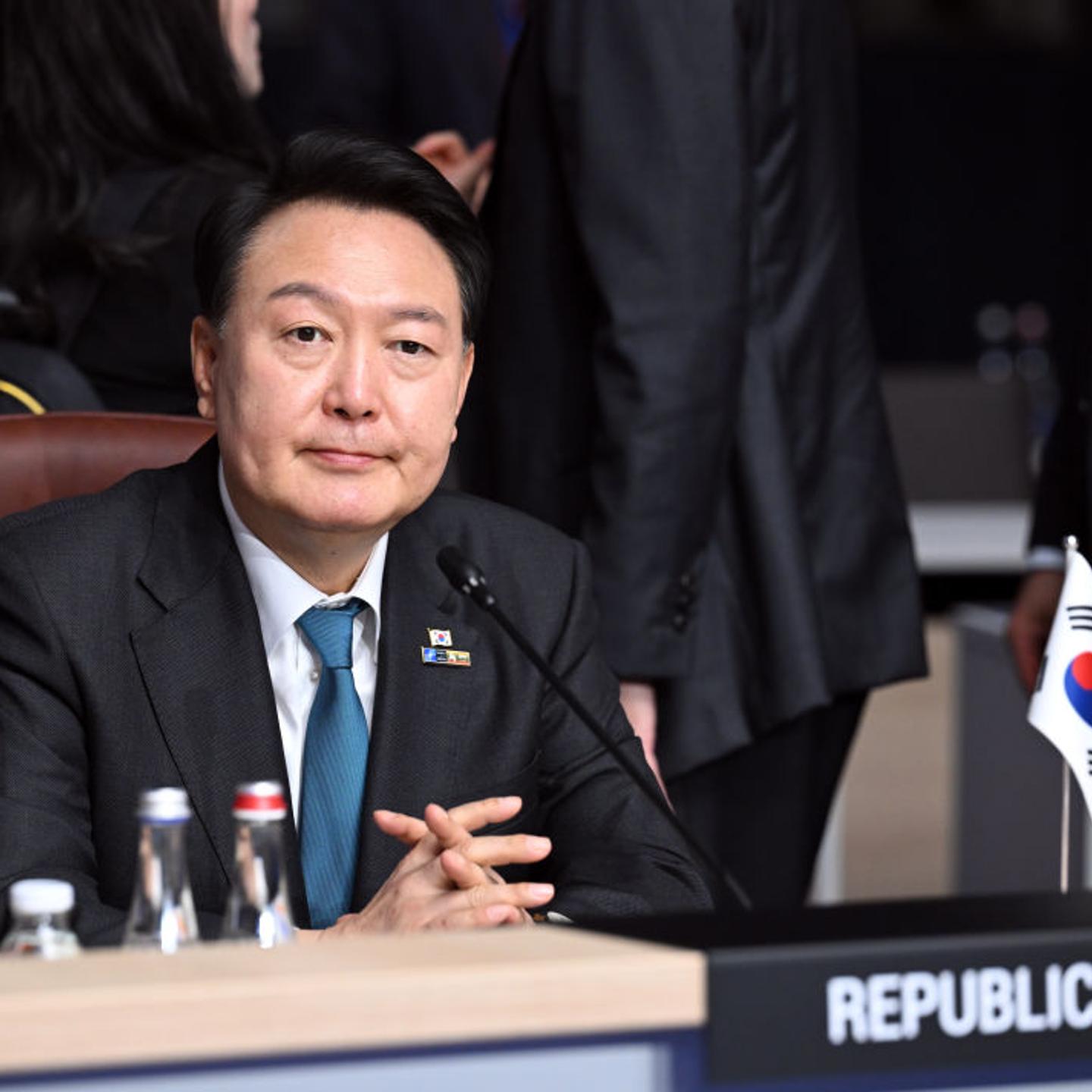 South Korean President Yoon Suk-yeol attends the second session of the North Atlantic Treaty Organization (NATO) Heads of State and Government Summit at LITEXPO in Vilnius, Lithuania on July 12, 2023