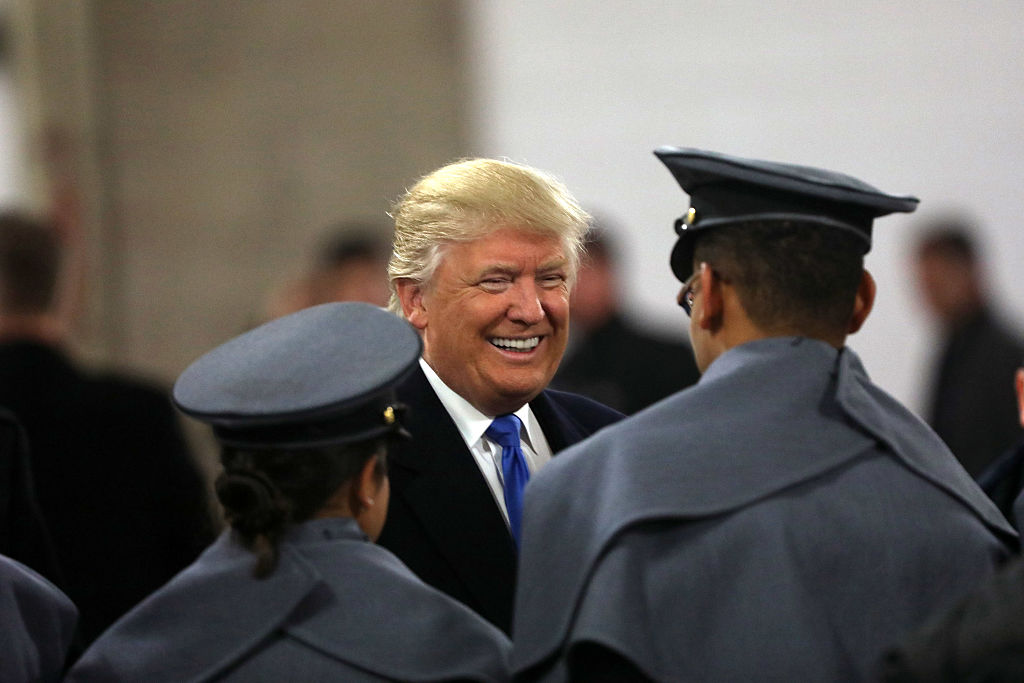 BALTIMORE, MD - DECEMBER 10: President-elect Donald Trump meets with cadets from the Military and Naval academies prior to the Army Navy football game on December 10, 2016 in Baltimore, Maryland. Trump has been holding rallies nationwide prior to his ina