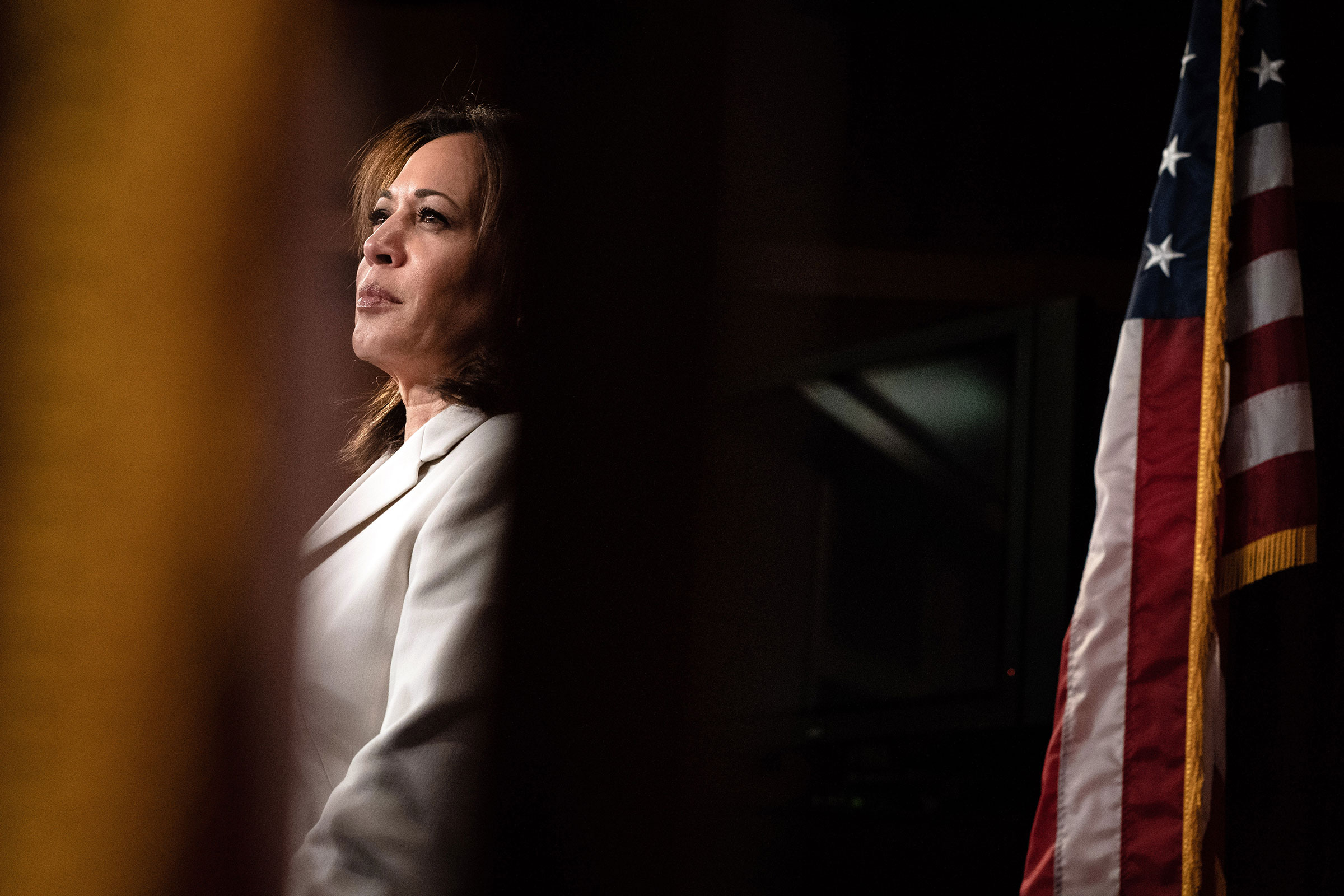 Sen. Kamala Harris at a news conference on Capitol Hill in Washington
