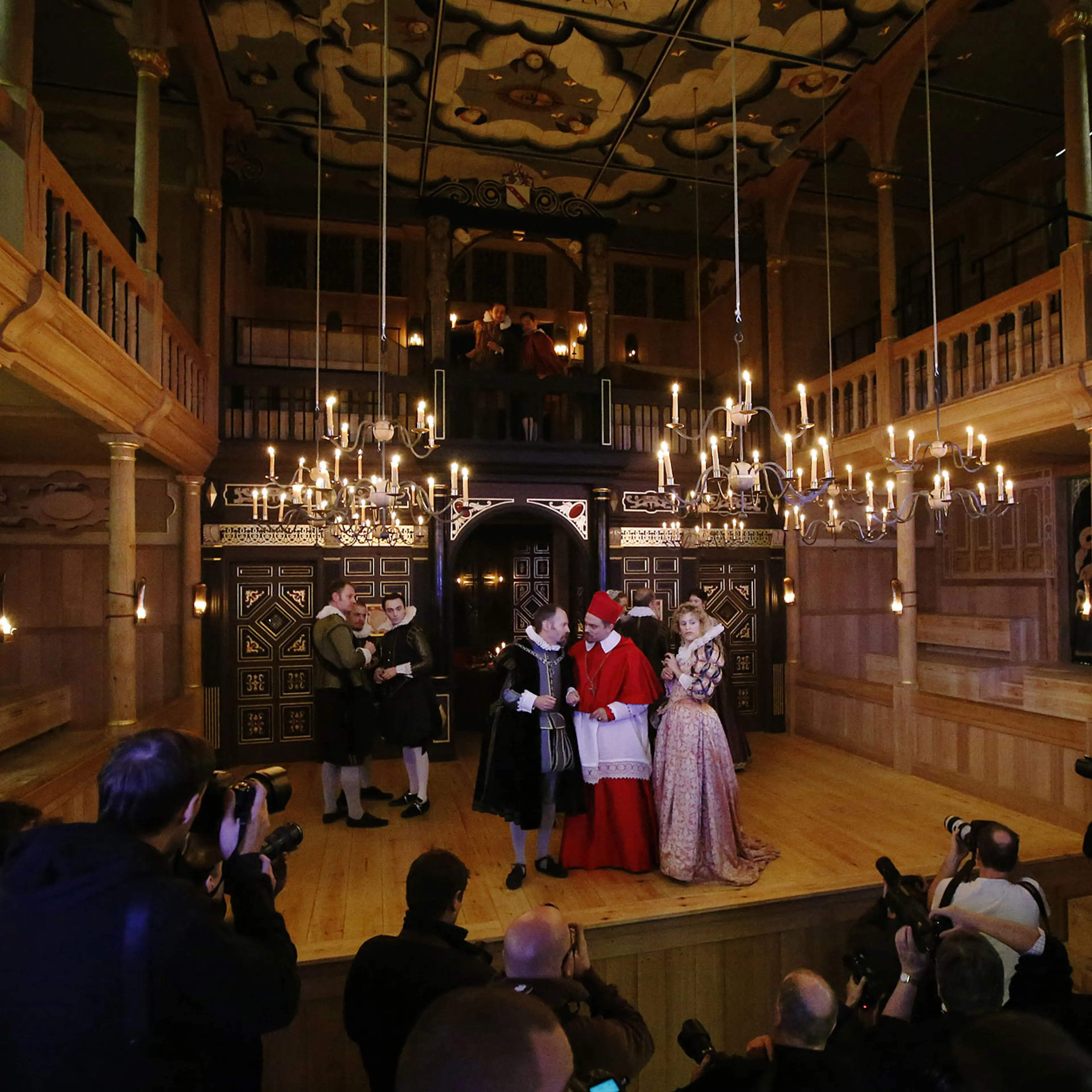 Actors perform John Webster's "The Duchess of Malfi" at the Sam Wanamaker Playhouse at the Globe Theatre in London
