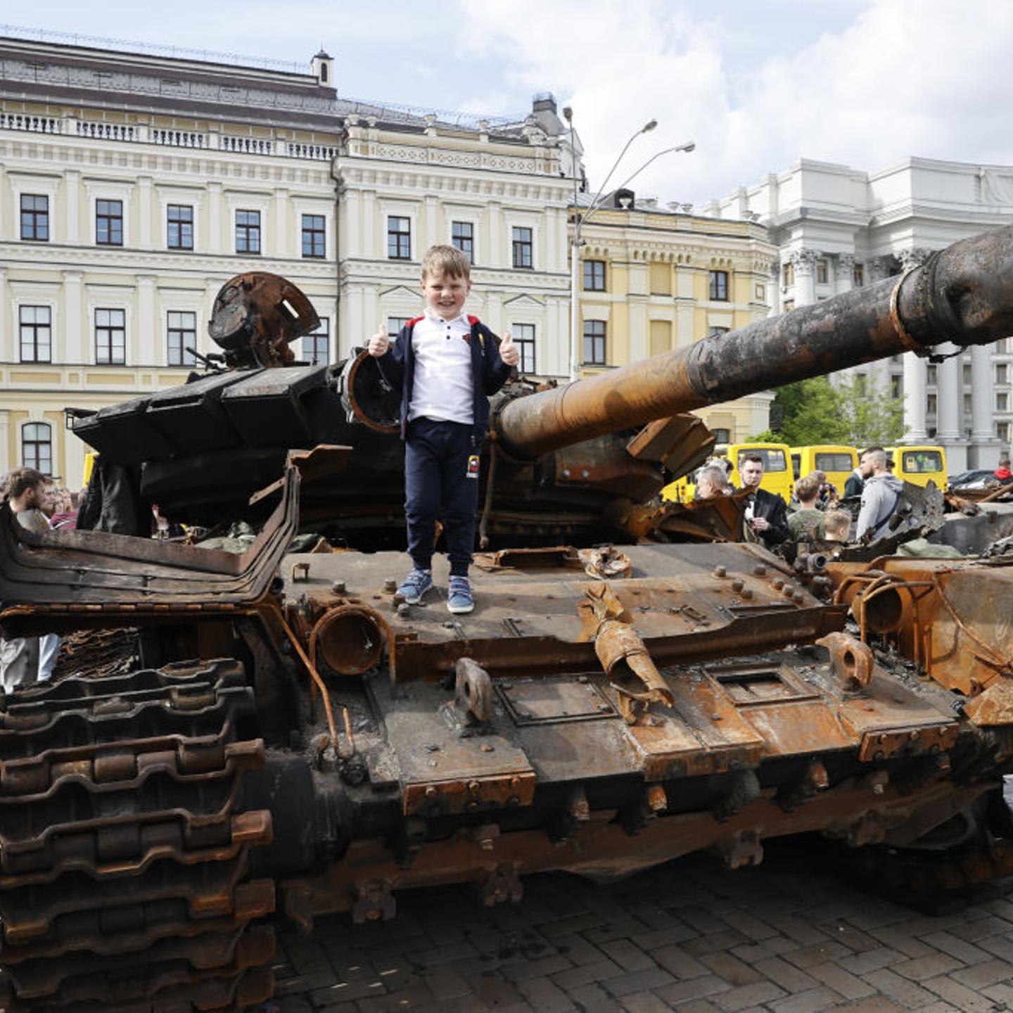 Destroyed Russian tanks on display for public in city squares