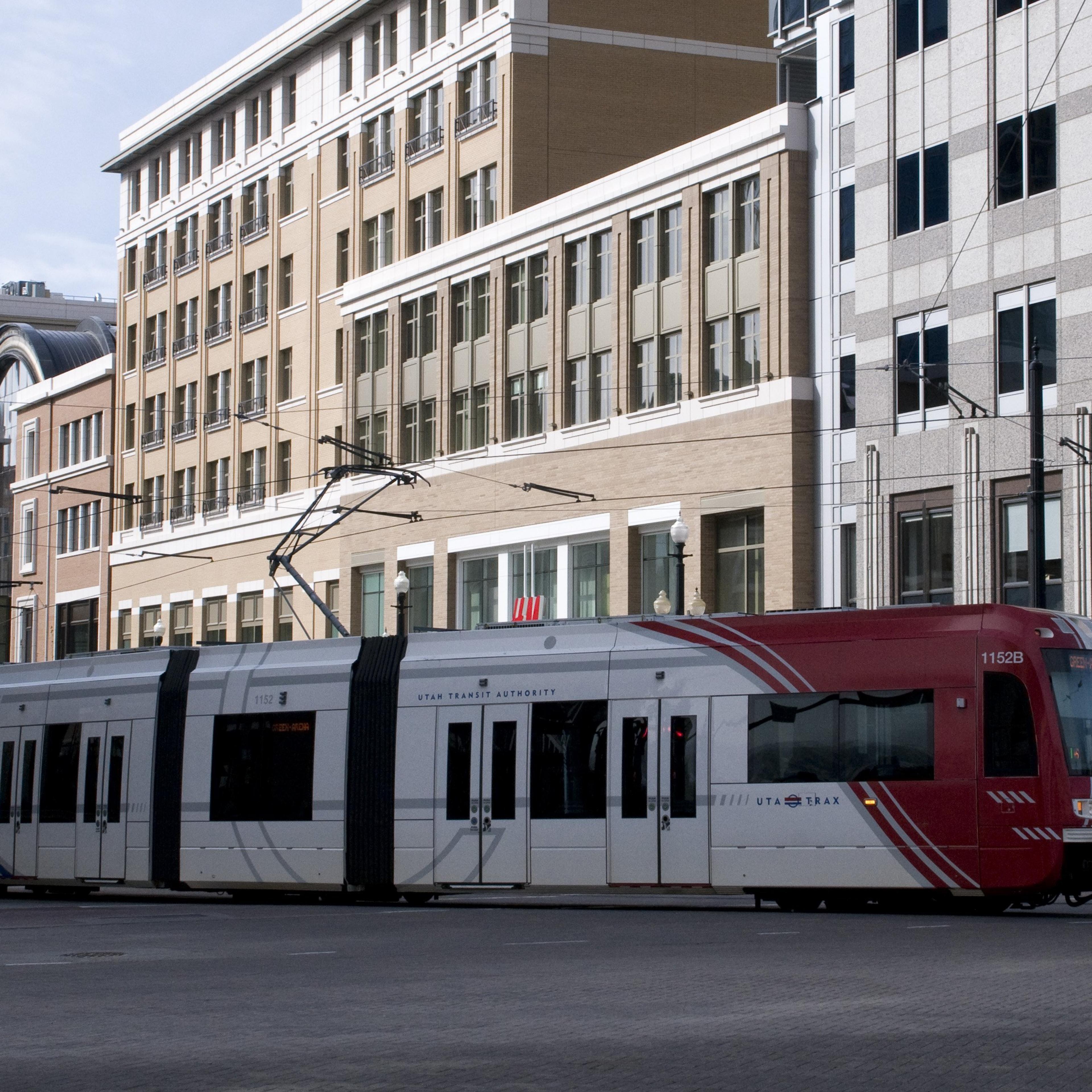 TRAX light rail car, down town Salt Lake City, Utah