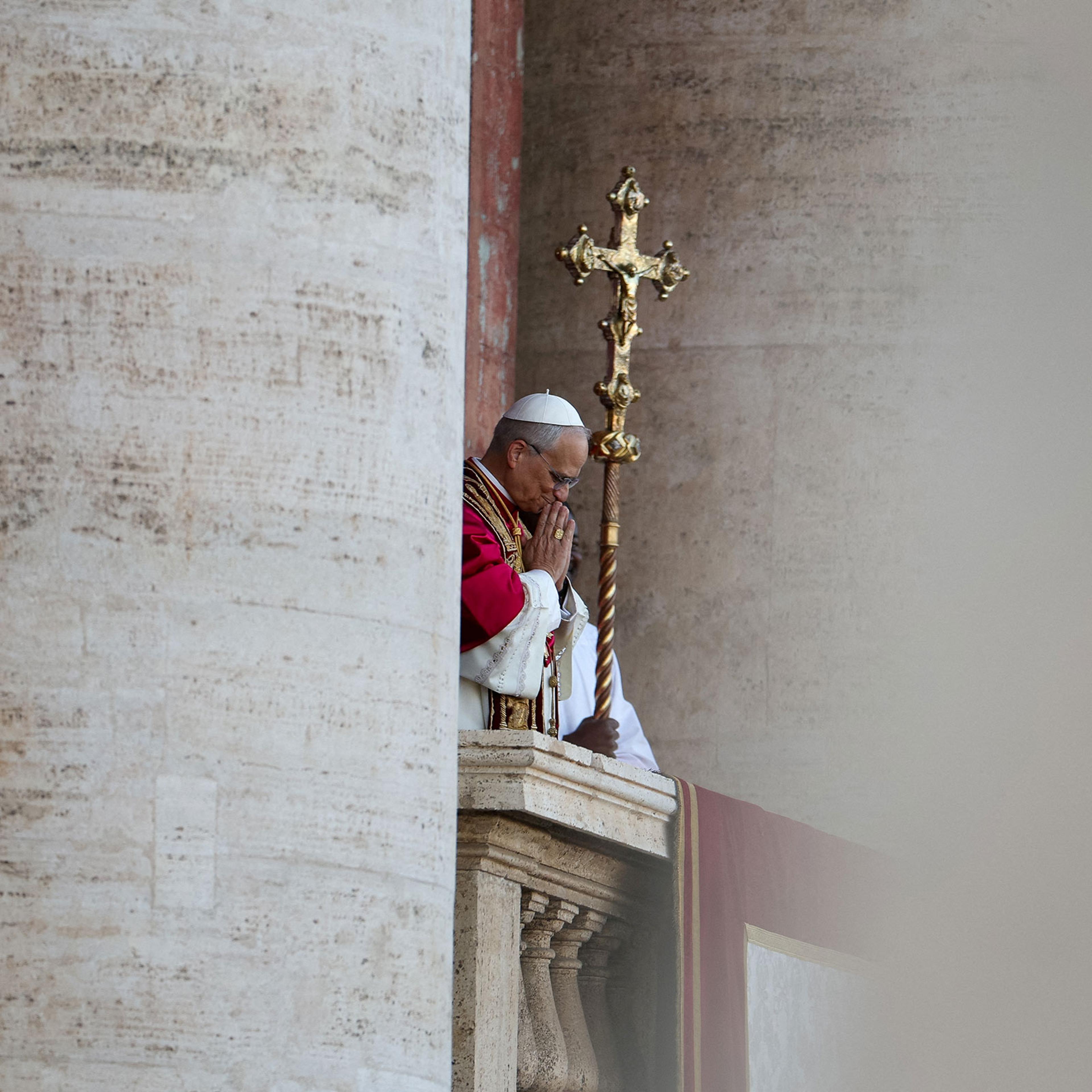 Newly elected Pope Leo XIV, Cardinal Robert Prevost of the United States, appears on the balcony of St. Peter's Basilica at the Vatican, on May 8, 2025.