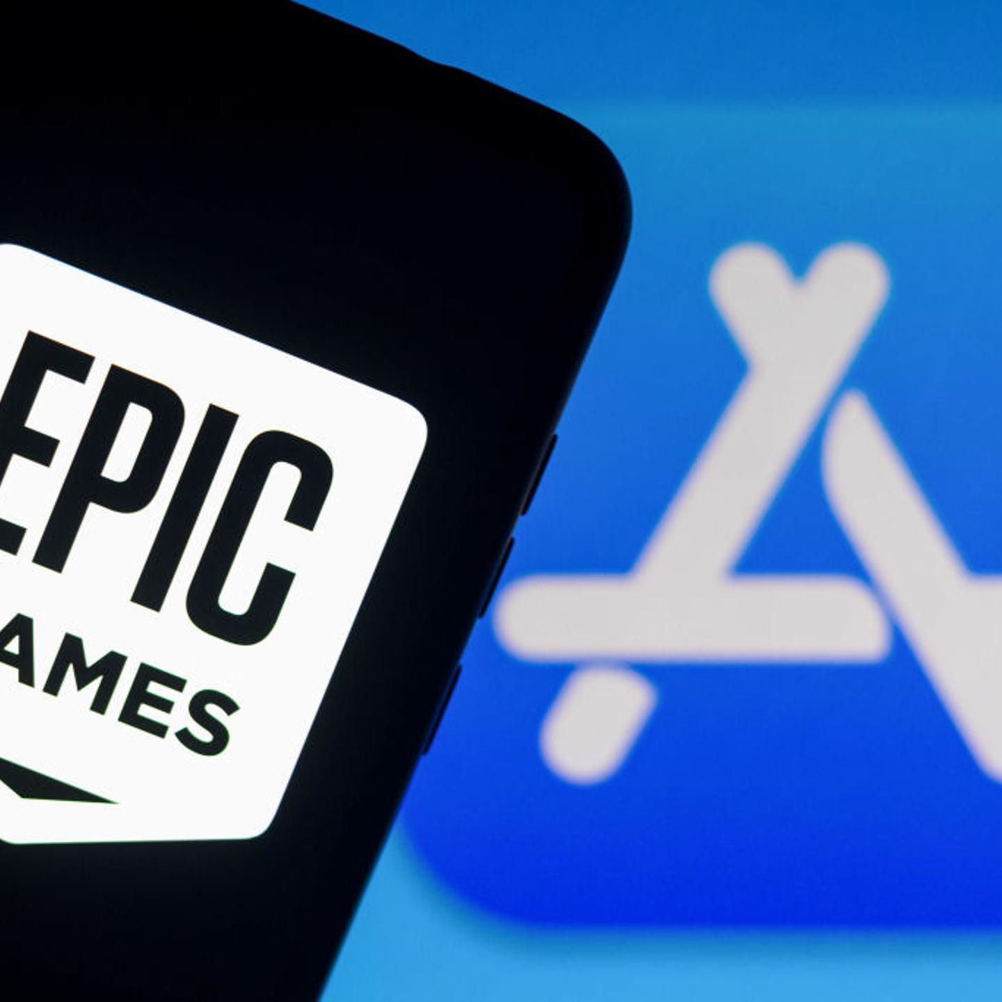 In this photo illustration the Epic Games logo seen