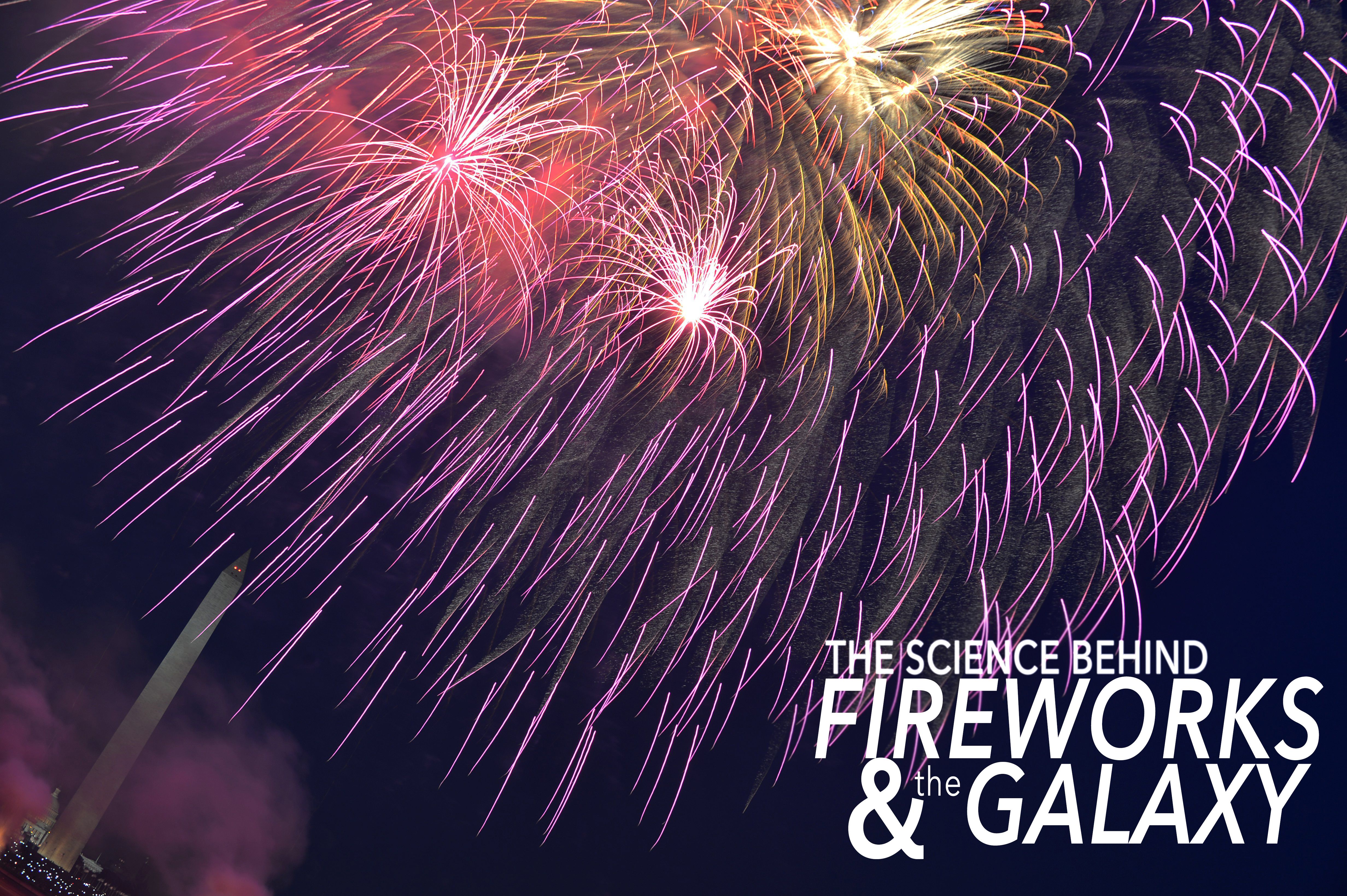Fireworks illuminate the night sky above