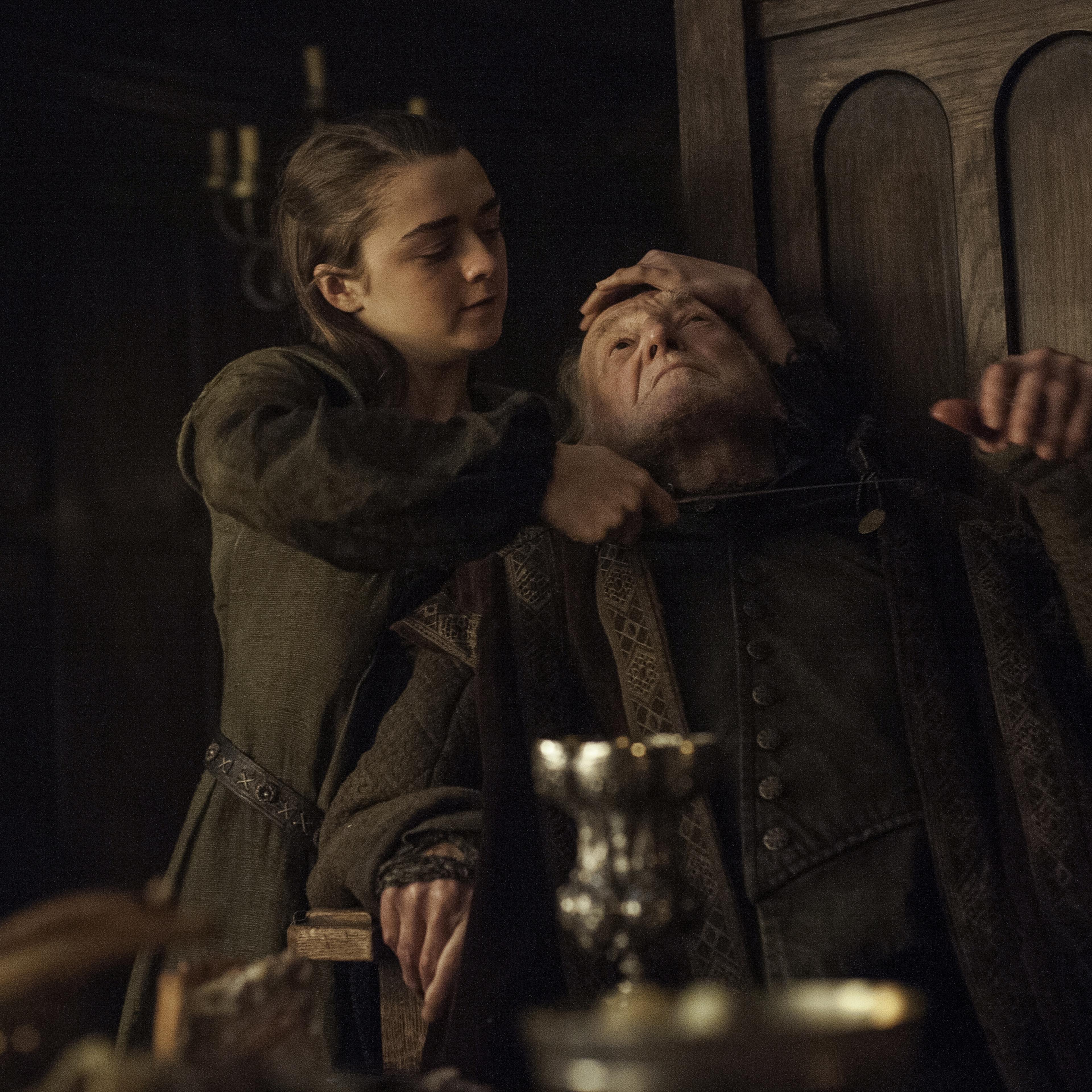 Maisie Williams and David Bradley on Game of Thrones