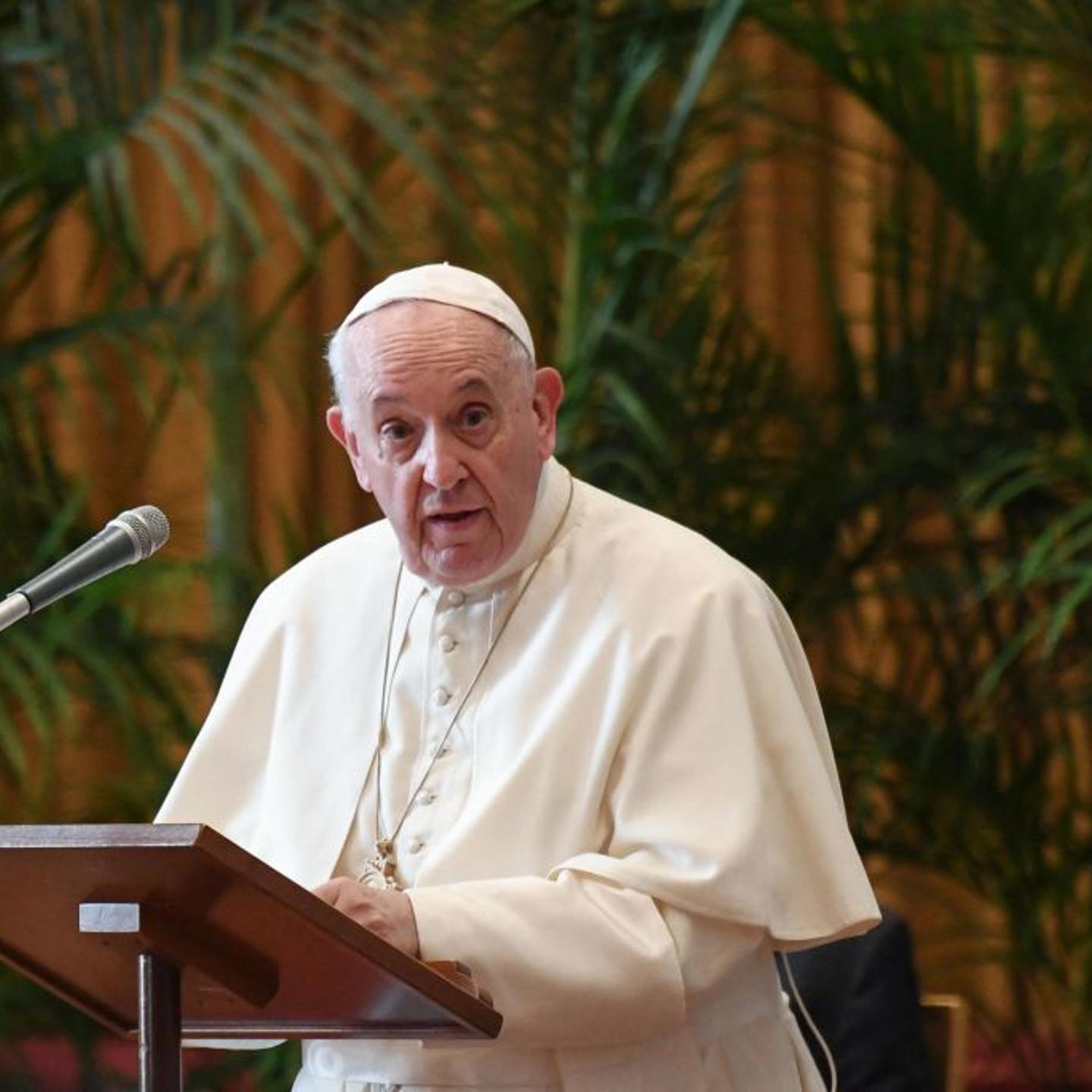 Pope Francis addresses the meeting "Faith and Science: Towards COP26" on Oct. 4, 2021 in The Vatican.