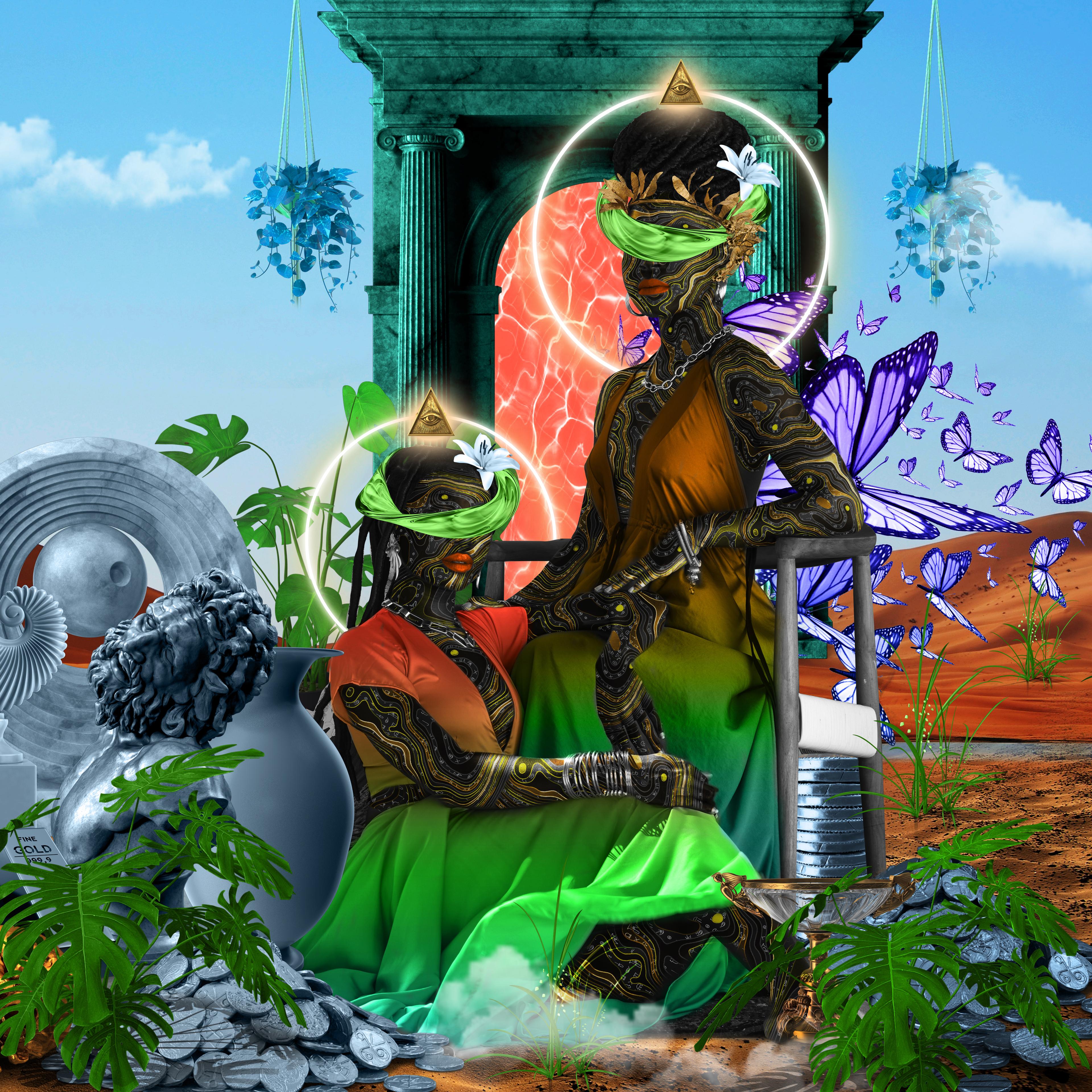 "'Reclaimed' Artefacts," a digital collage by the Zimbabwean NFT artist Vintage Mozart.