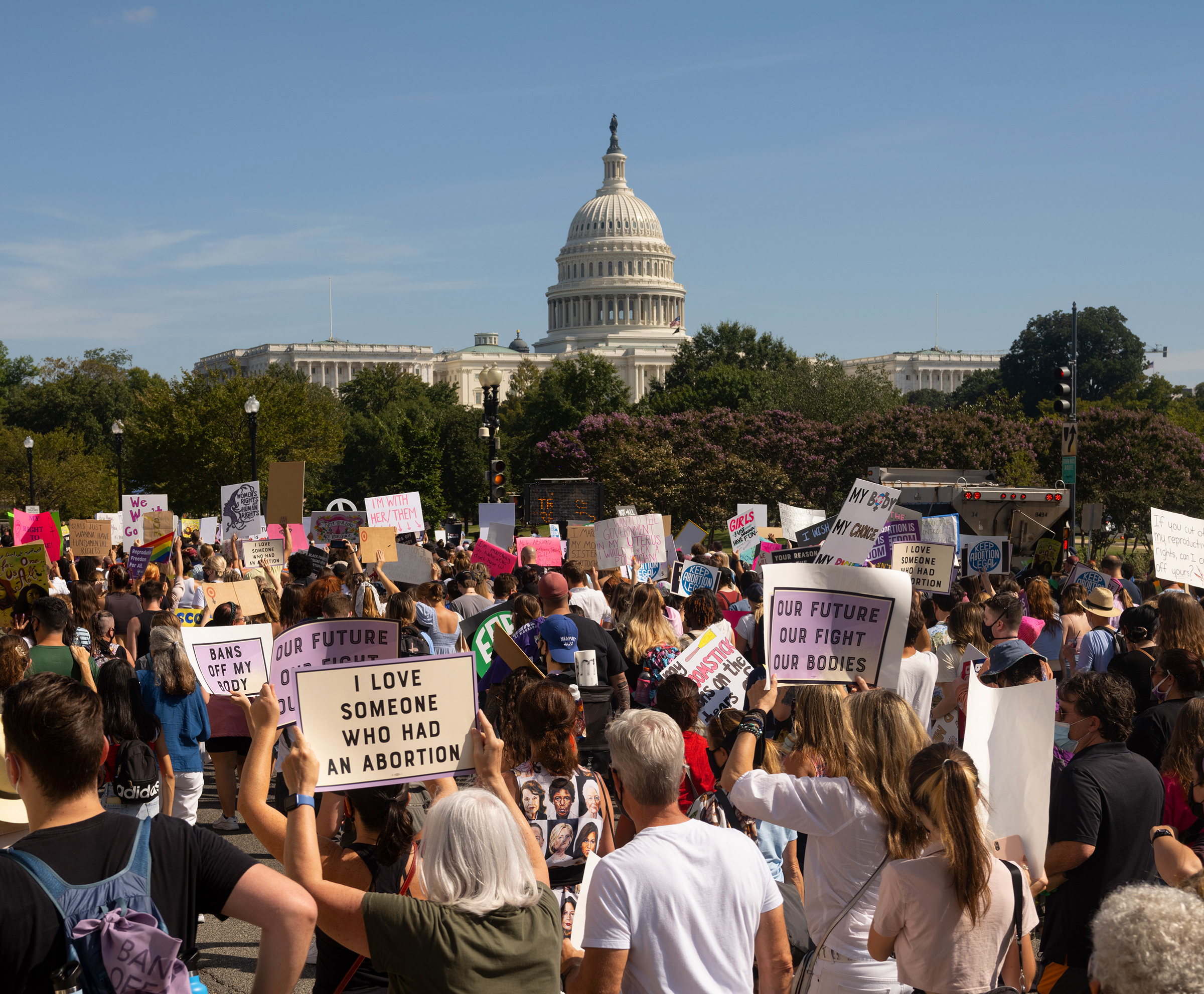 Protesters and counterprotesters gather outside of the Supreme Court at the Women's March and Rally for Abortion Justice in Washington, D.C., on Oct. 2.