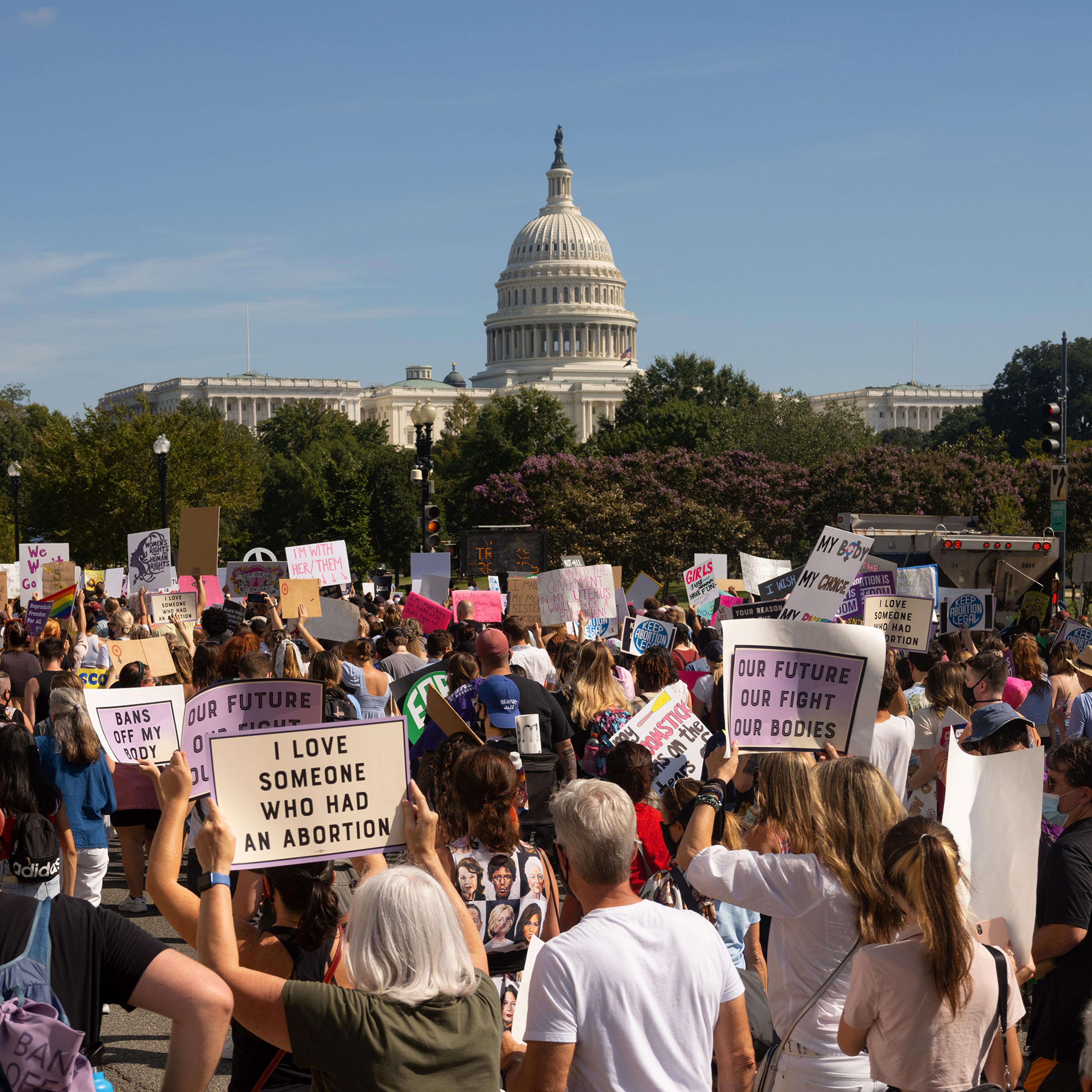 Protesters and counterprotesters gather outside of the Supreme Court at the Women's March and Rally for Abortion Justice in Washington, D.C., on Oct. 2.