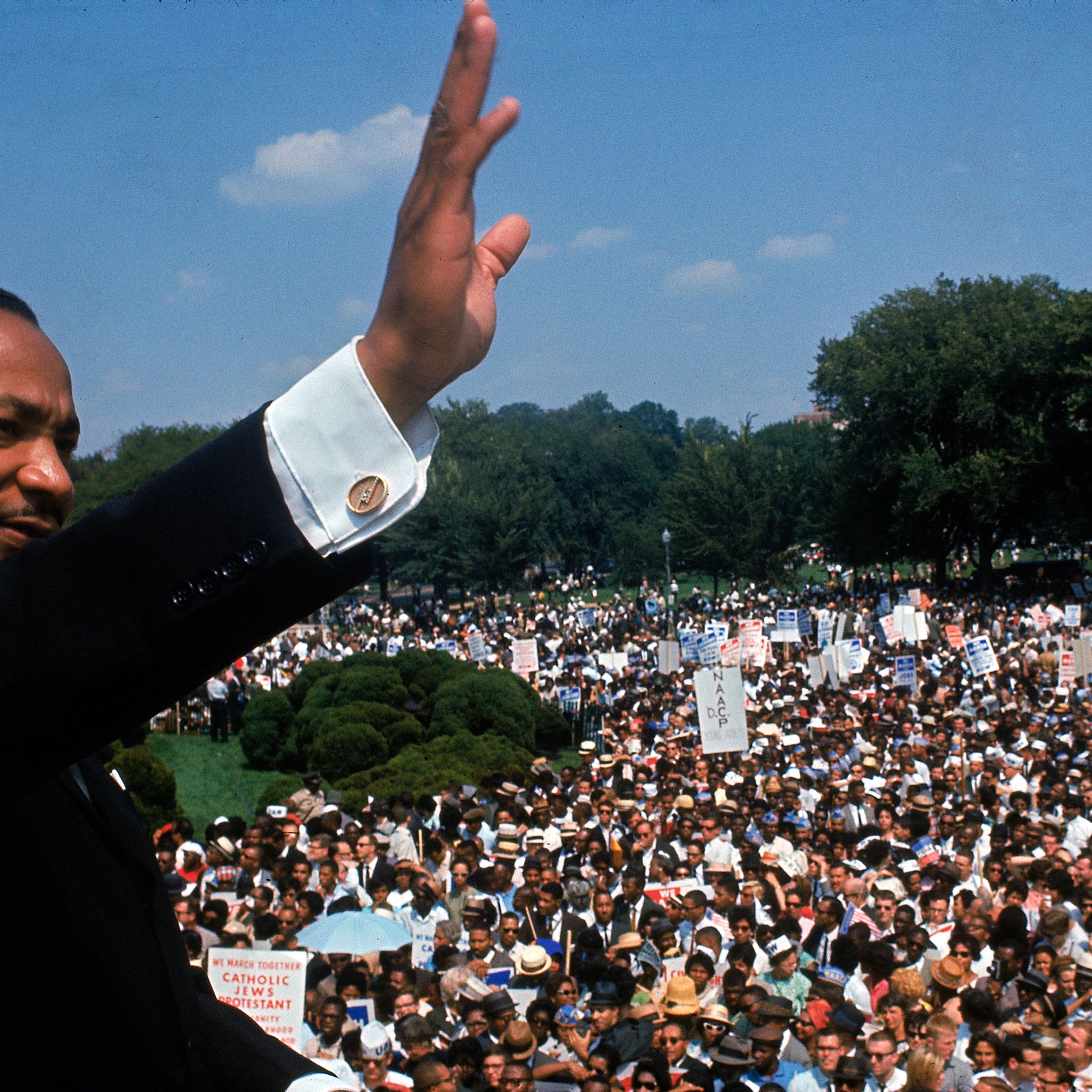 Martin Luther King Jr. addresses the crowd during the March on Washington for Jobs and Freedom, August 28, 1963.