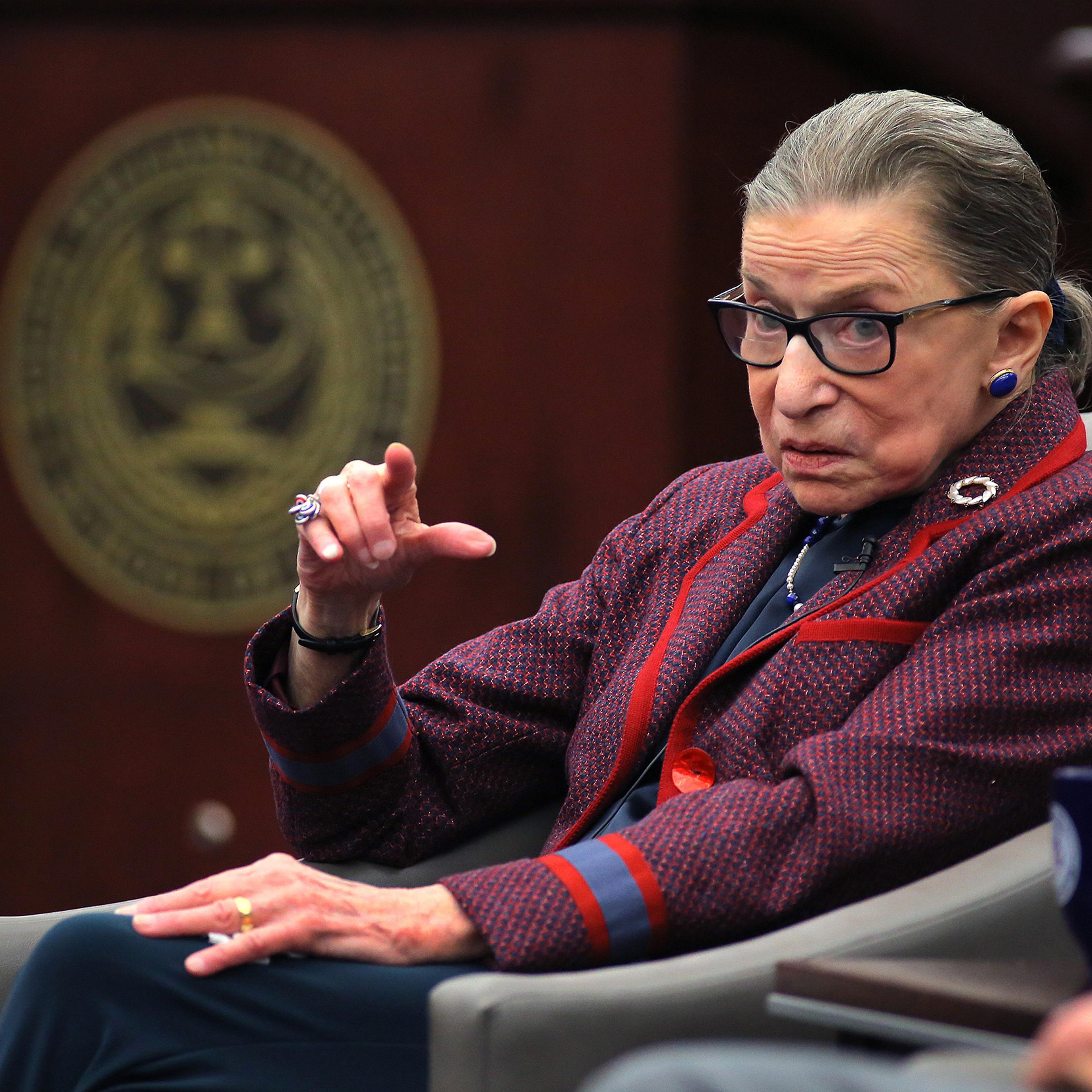 U.S. Supreme Court Justice Ruth Bader Ginsburg answers audience questions during an event at Roger Williams University School of Law on Jan. 30, 2018.