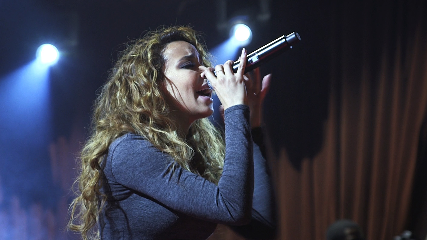 Tinashe sings onstage during a soundcheck at the Highline Ballroom in New York City