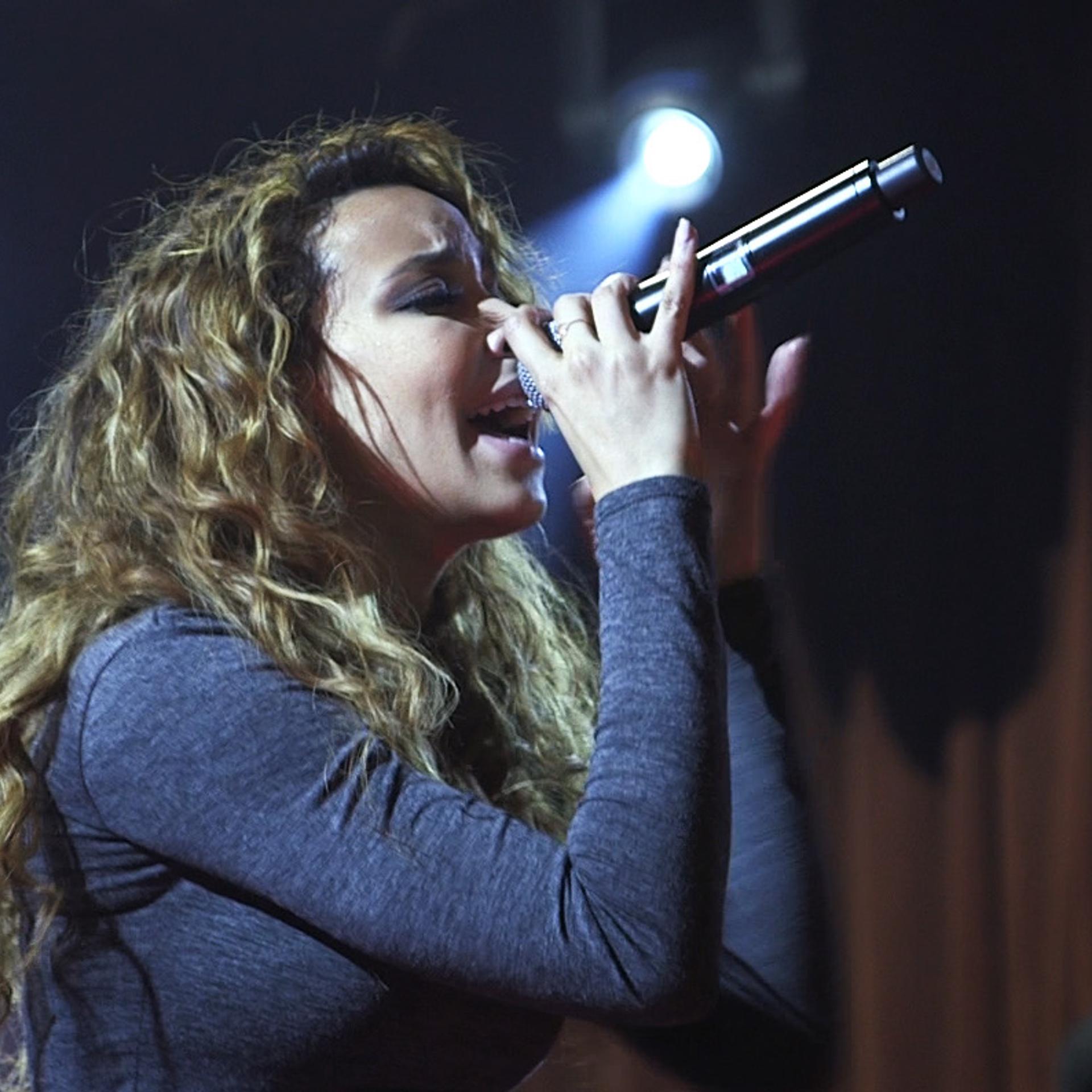 Tinashe sings onstage during a soundcheck at the Highline Ballroom in New York City