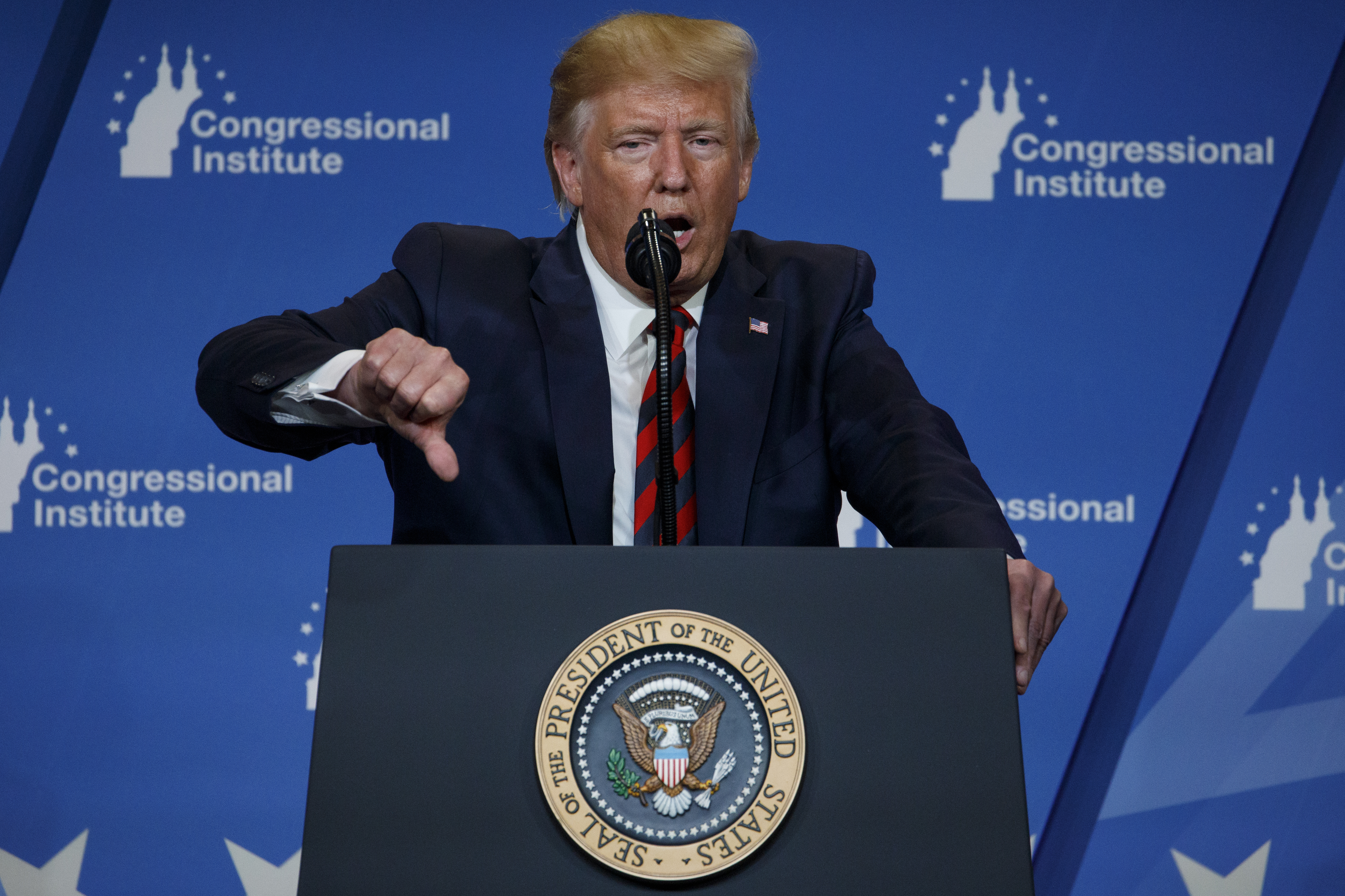 President Donald Trump Makes Speech During Democratic Debate