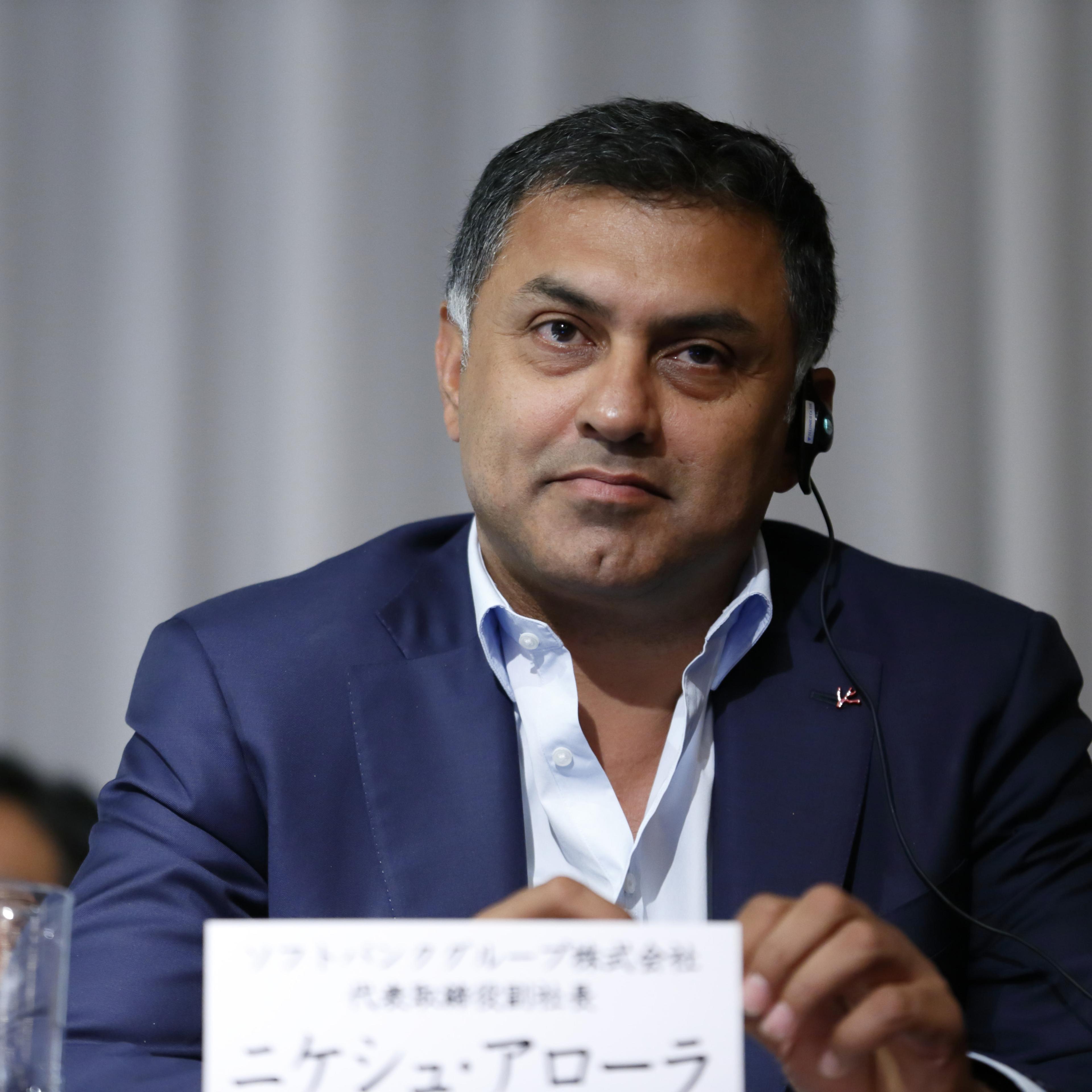Nikesh Arora, president and chief operating officer of SoftBank Group Corp., looks on during a news conference in Tokyo, Japan, on Tuesday, May 10, 2016.