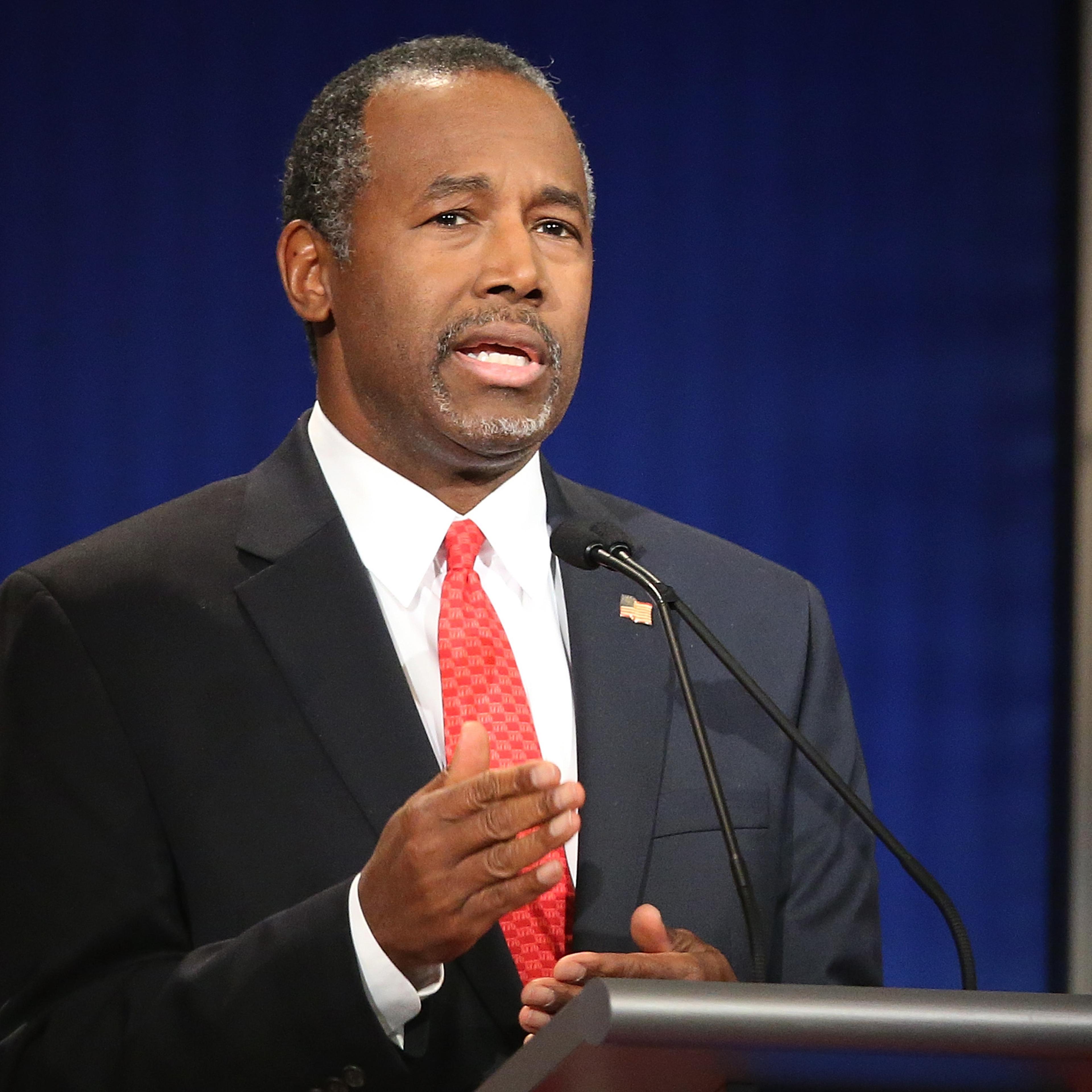 Ben Carson participates in the Fox Business Network Republican presidential debate at the North Charleston Coliseum and Performing Arts Center on Jan. 14, 2016 in North Charleston, S.C.