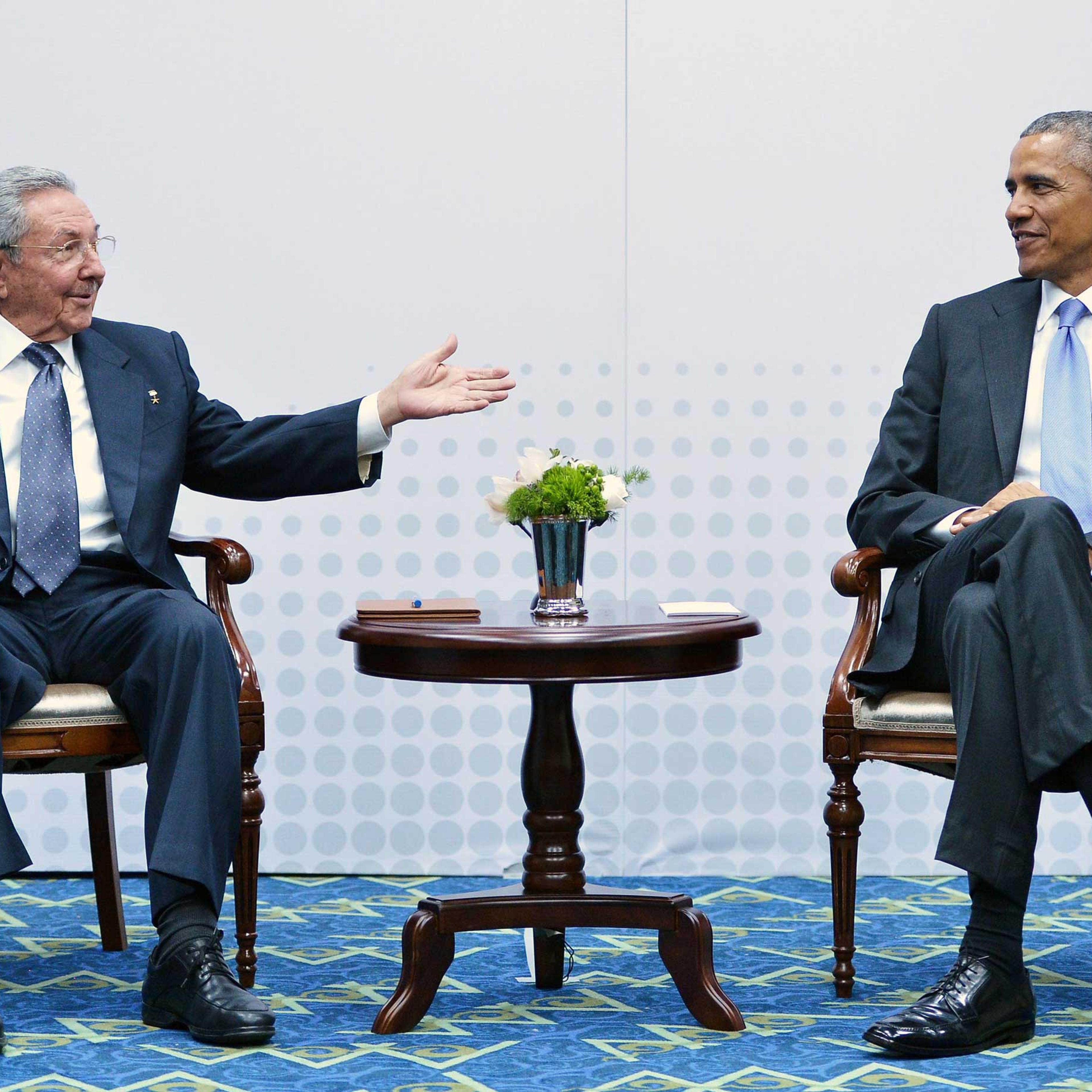 Cuban President Raul Castro speaks during a meeting with President Barack Obama on the sidelines of the Summit of the Americas at the ATLAPA Convention center in Panama City, on April 11, 2015.