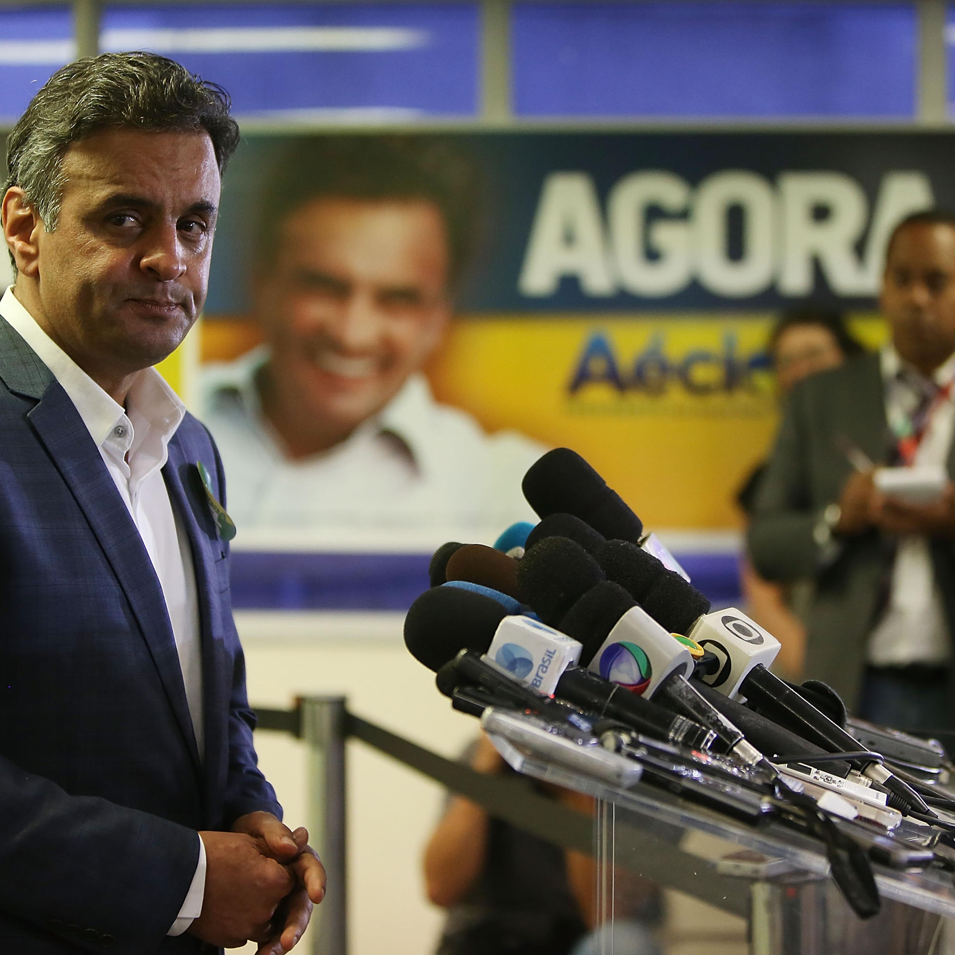 Presidential Candidate Aecio Neves Holds Press Conference