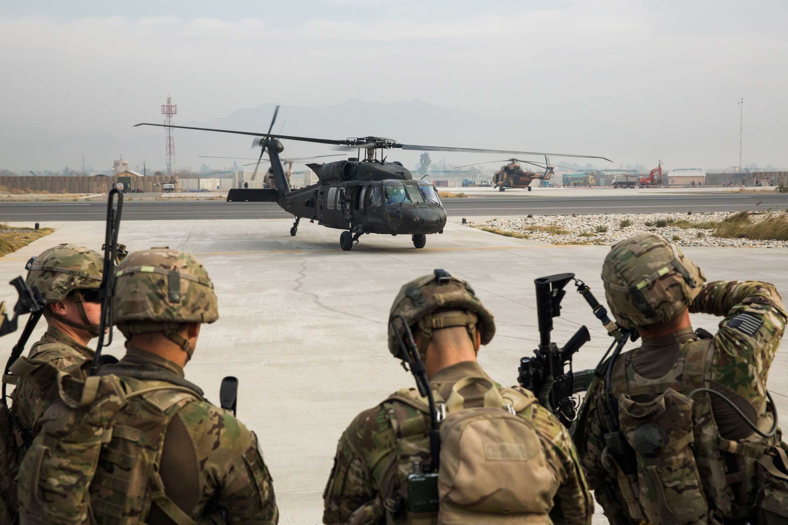 U.S. soldiers from the 3rd Cavalry Regiment prepare for a mission at Forward Operating Base Fenty in the Nangarhar province of Afghanistan