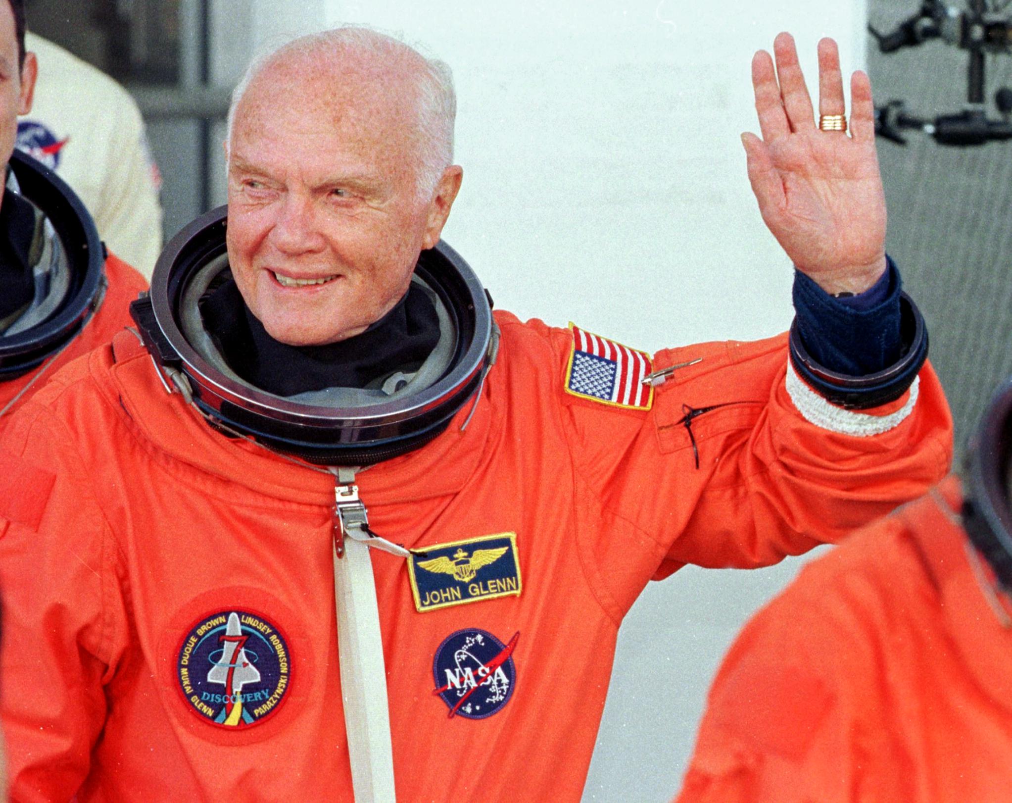 US astronaut and senator John Glenn waves as he le