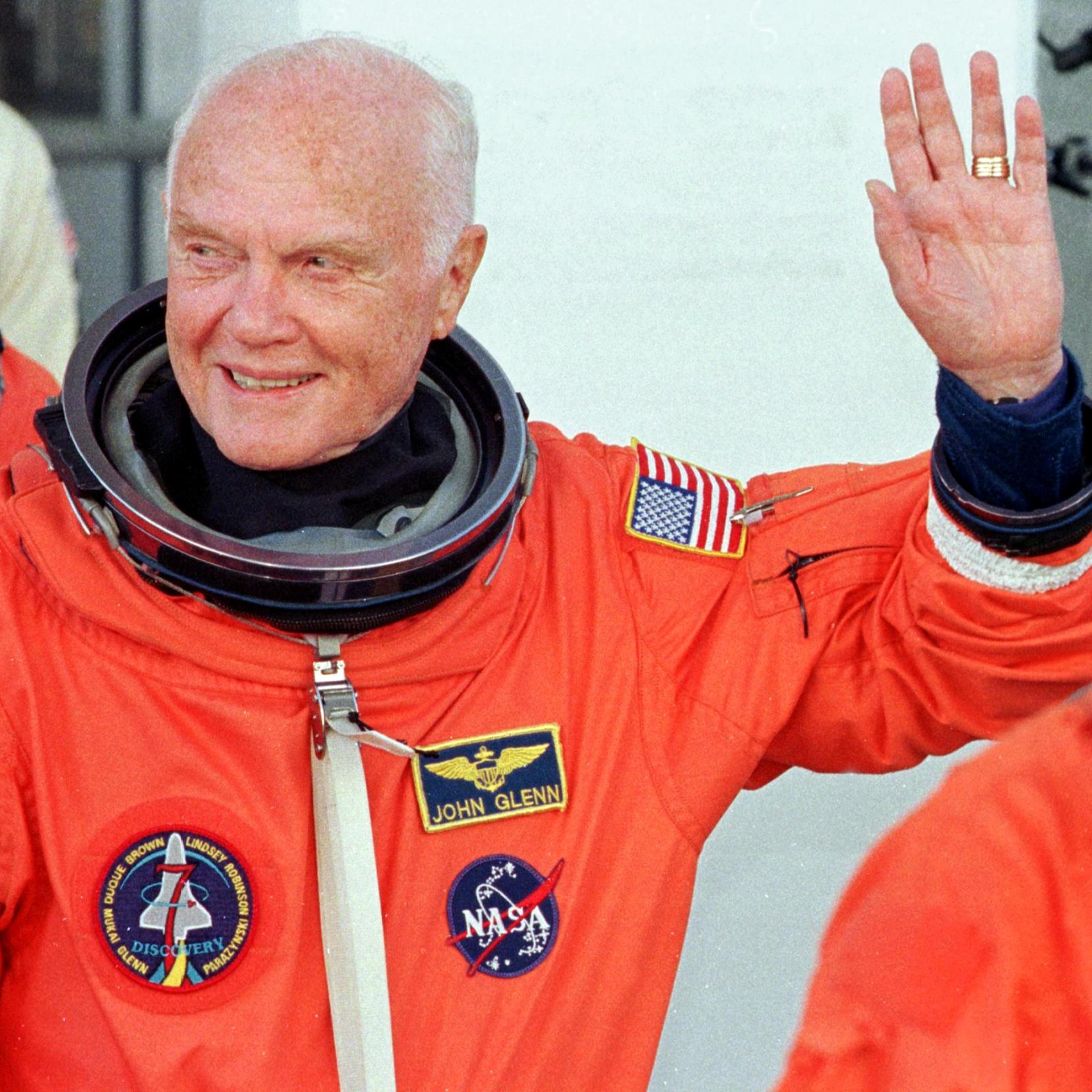 US astronaut and senator John Glenn waves as he le