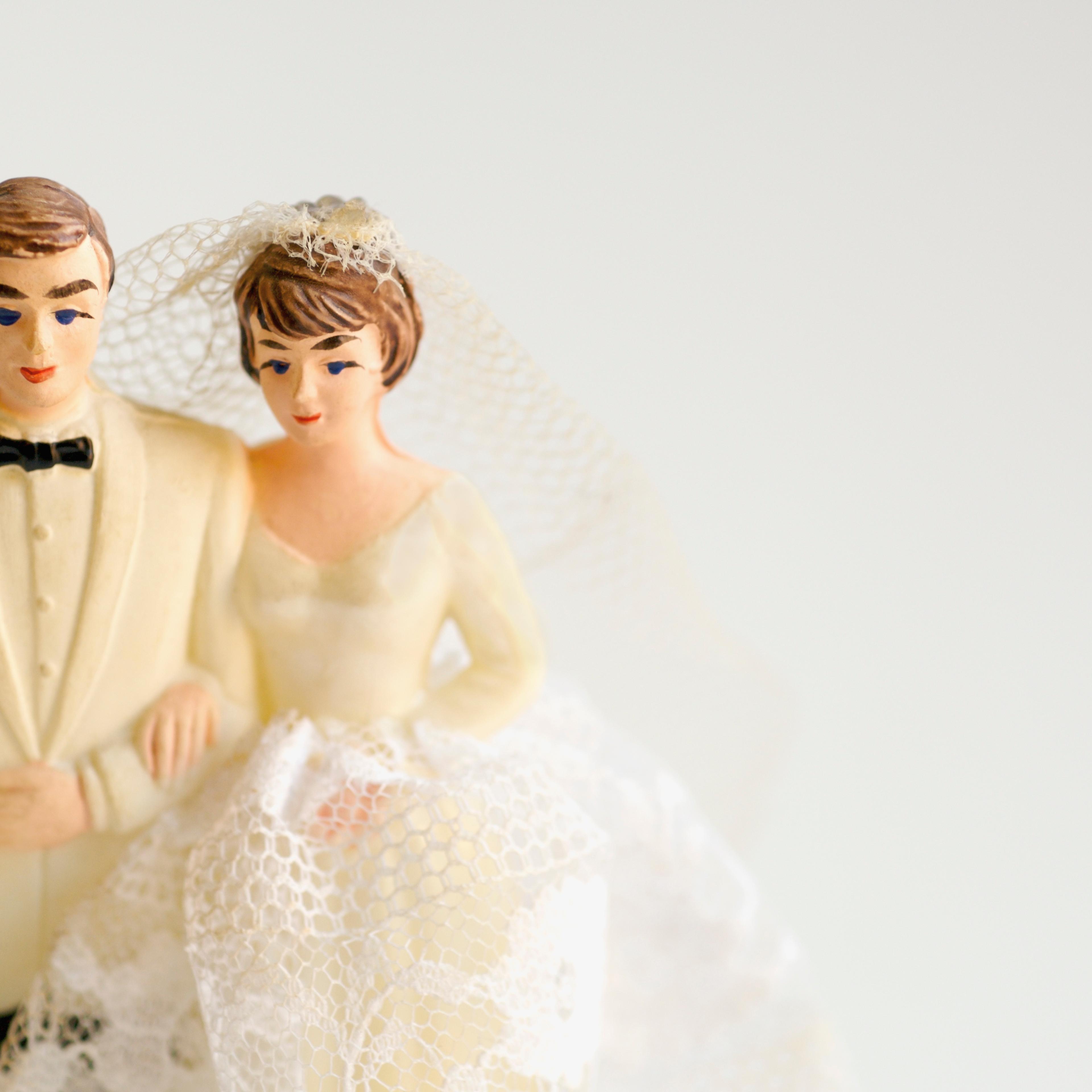 Studio shot of bride and groom figurines