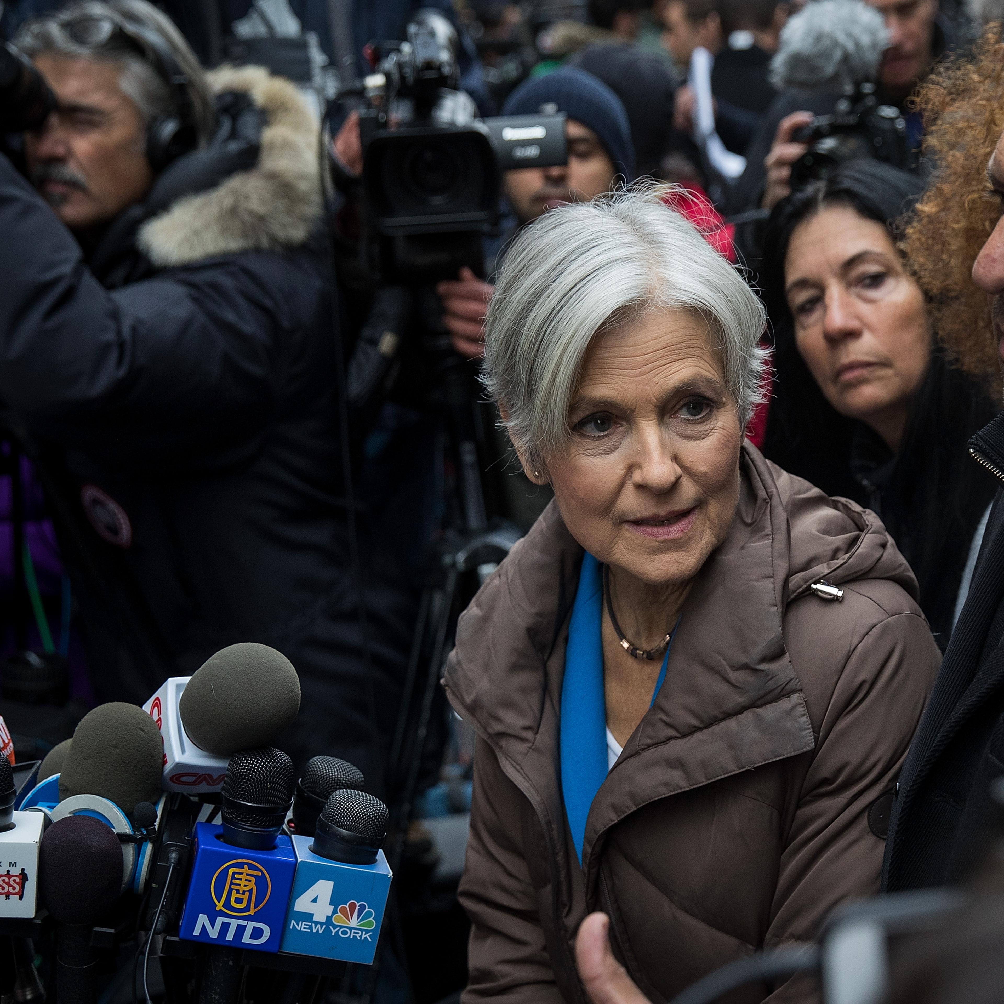 Green Party presidential candidate Jill Stein speaks at a news conference on Fifth Avenue across the street from Trump Tower December 5, 2016 in New York City.