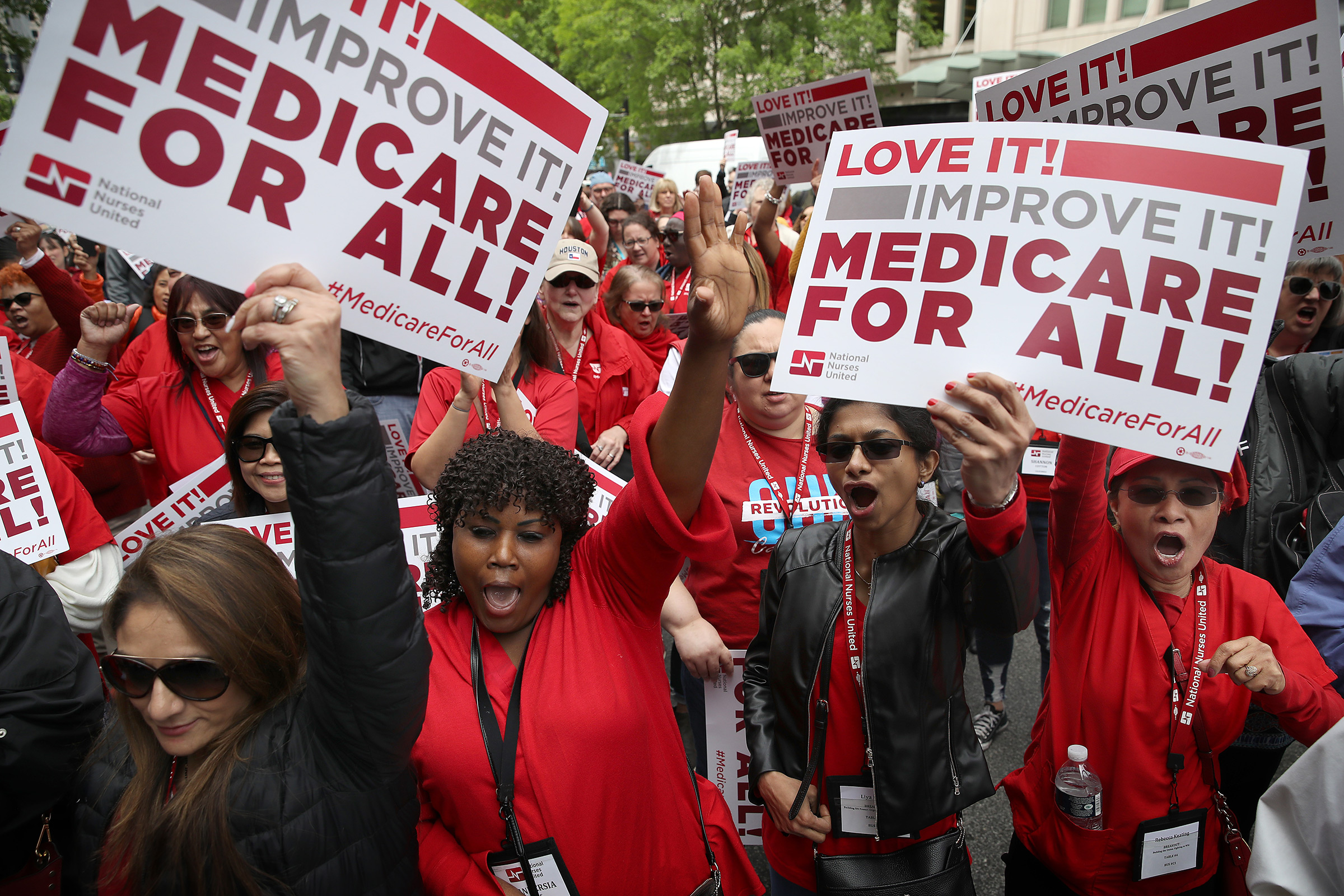 Nurses push Medicare for All at a Washington rally in April