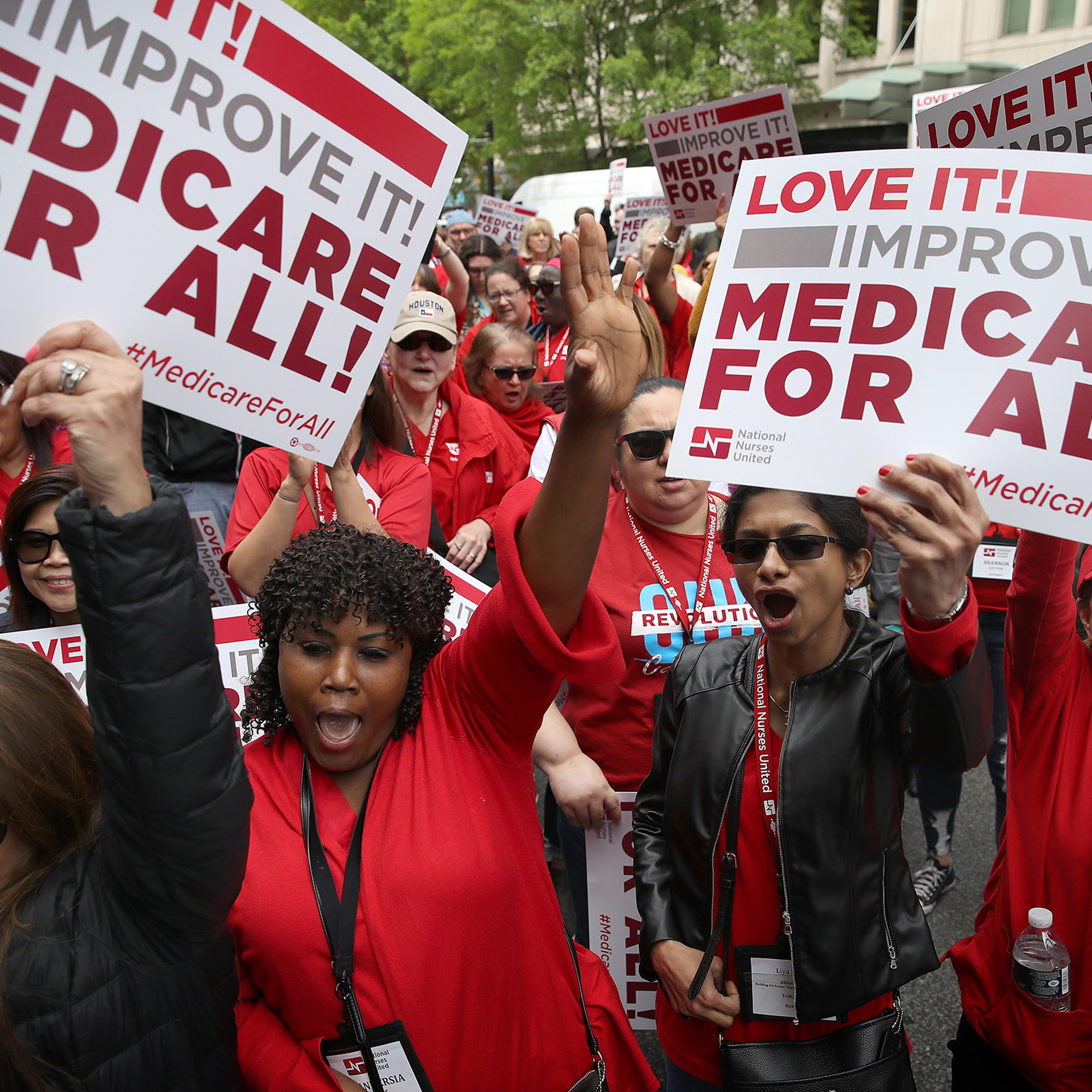 Nurses push Medicare for All at a Washington rally in April