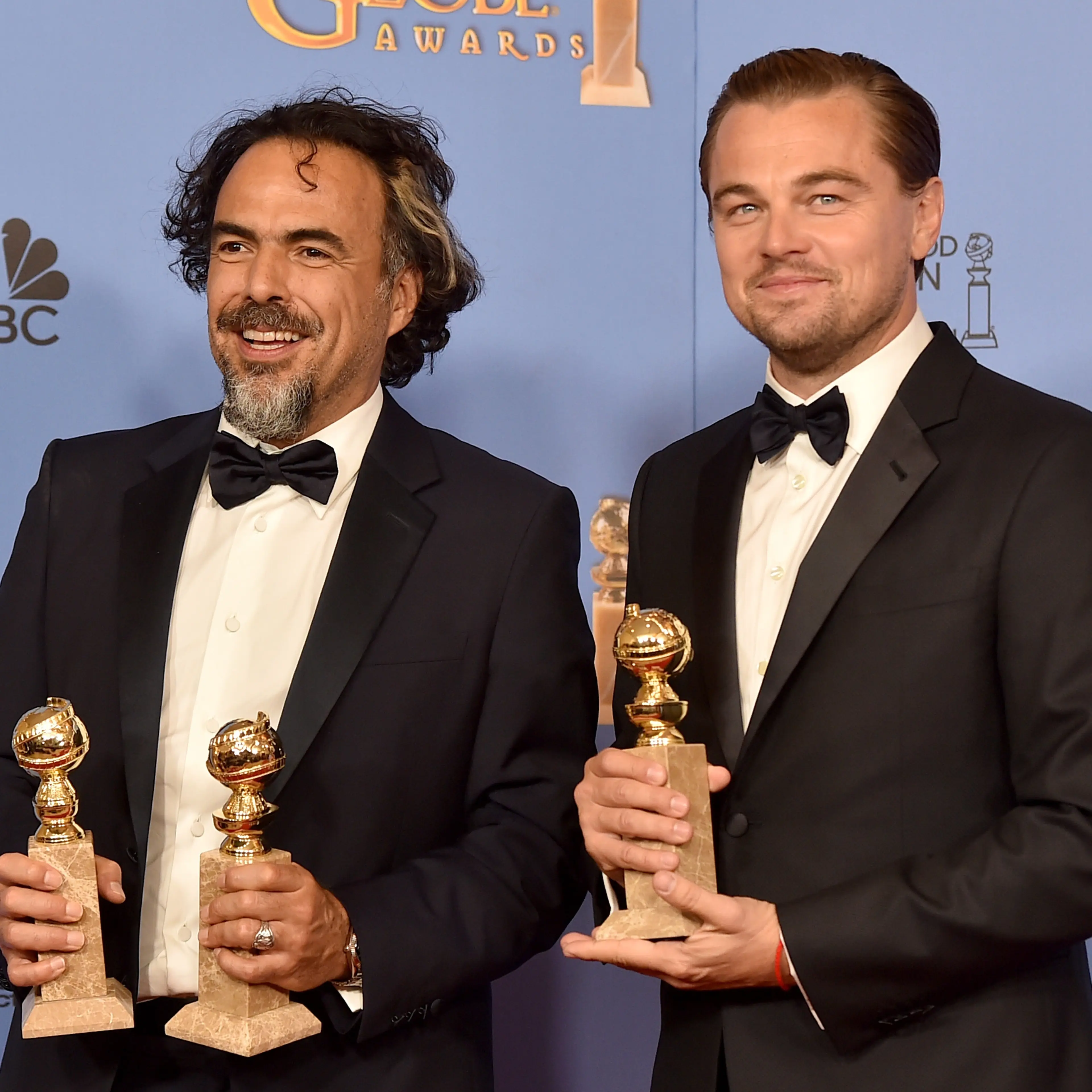 From left: Director Alejandro Gonzalez Inarritu and Leonardo DiCaprio during the 73rd Annual Golden Globe Awards on Jan. 10, 2016 in Beverly Hills.
