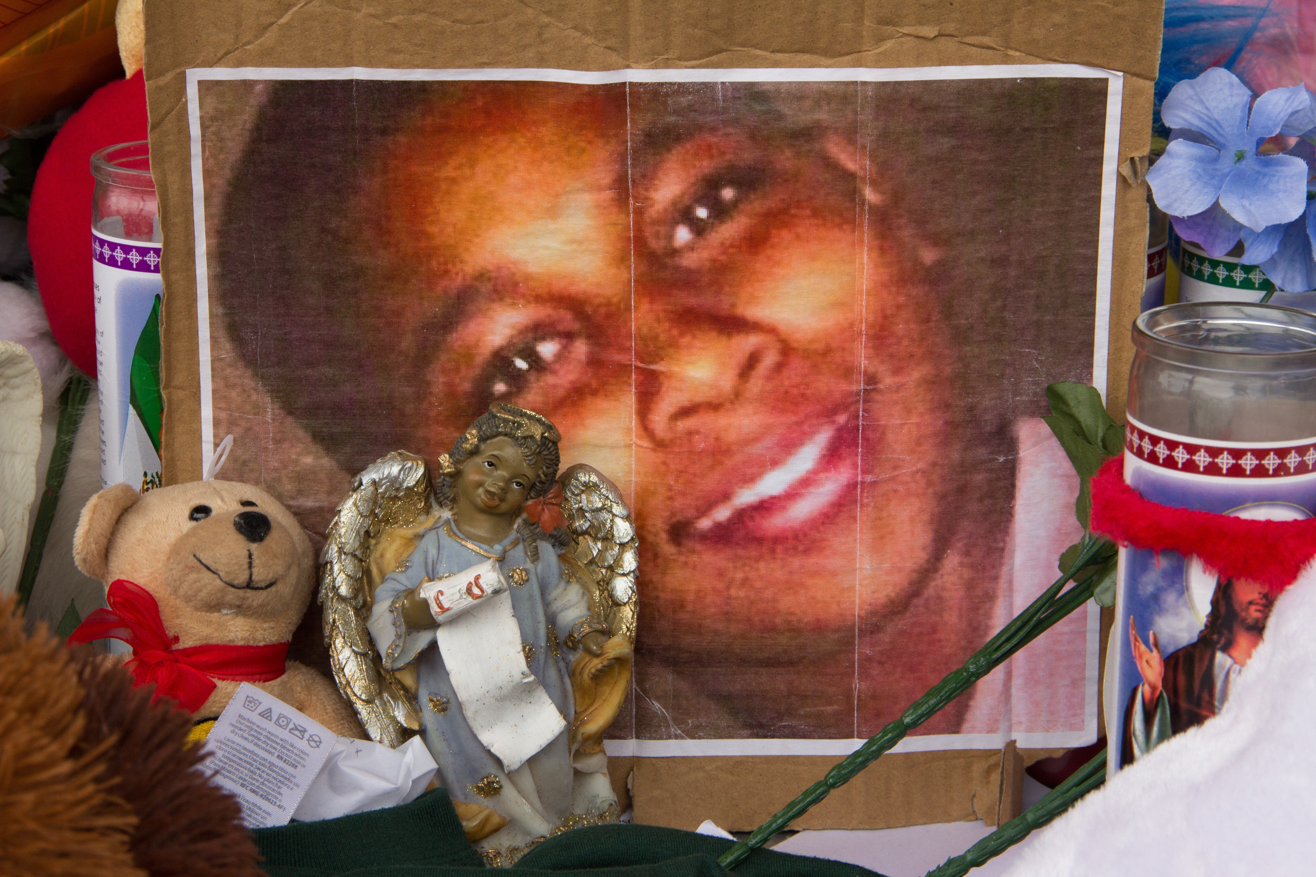 A portrait of Tamir Rice at a memorial for the 12-year-old in a gazebo at the community park in Cleveland, Ohio where the boy who was shot dead by police on Nov. 22,2014.