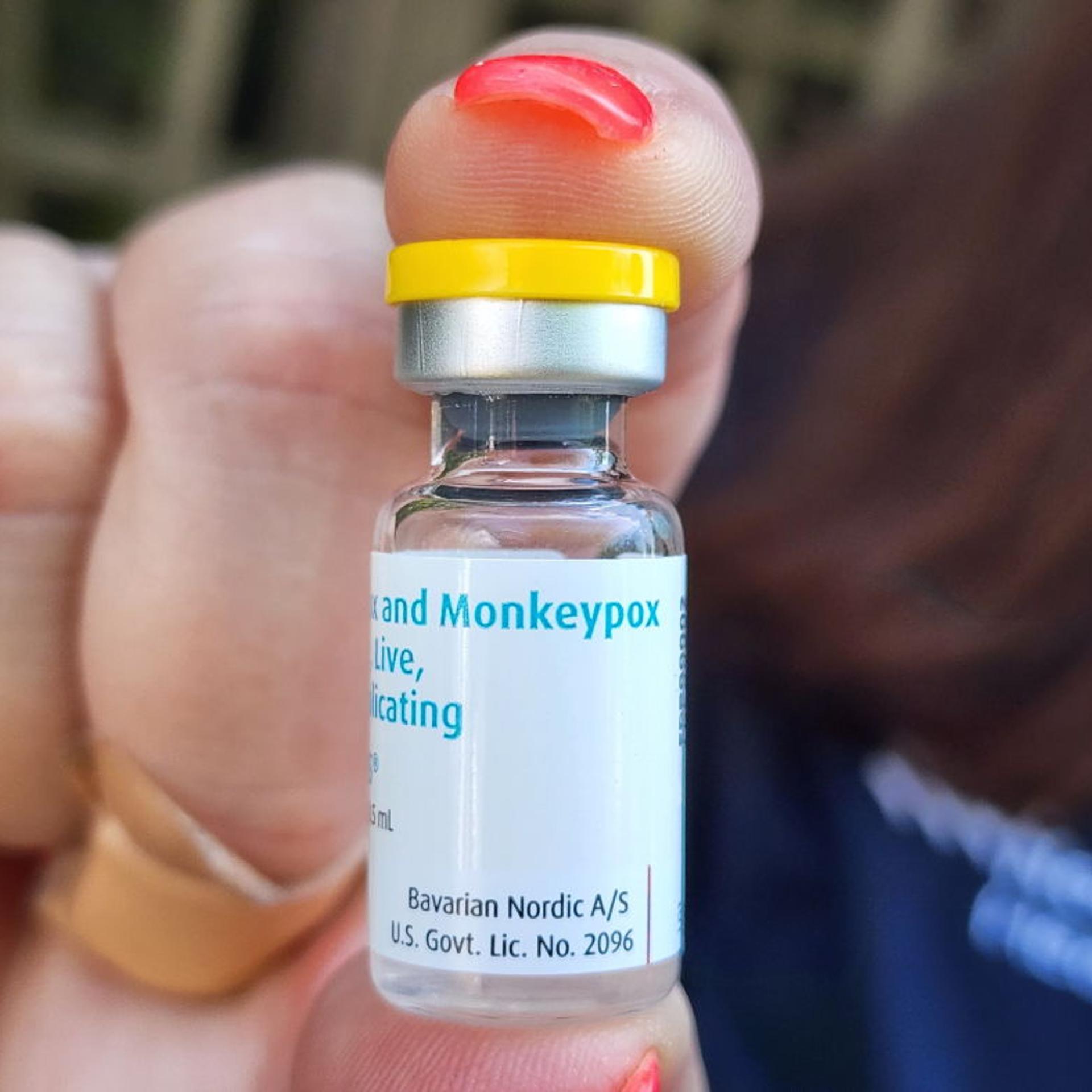 Northwell Health staff member holds monkeypox vaccine administered on Cherry Grove, Fire Island, New York
