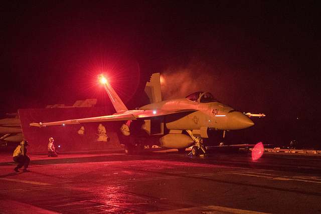 Warplanes from the USS Harry S. Truman in the Arabian Sea began bombing ISIS targets on Tuesday.