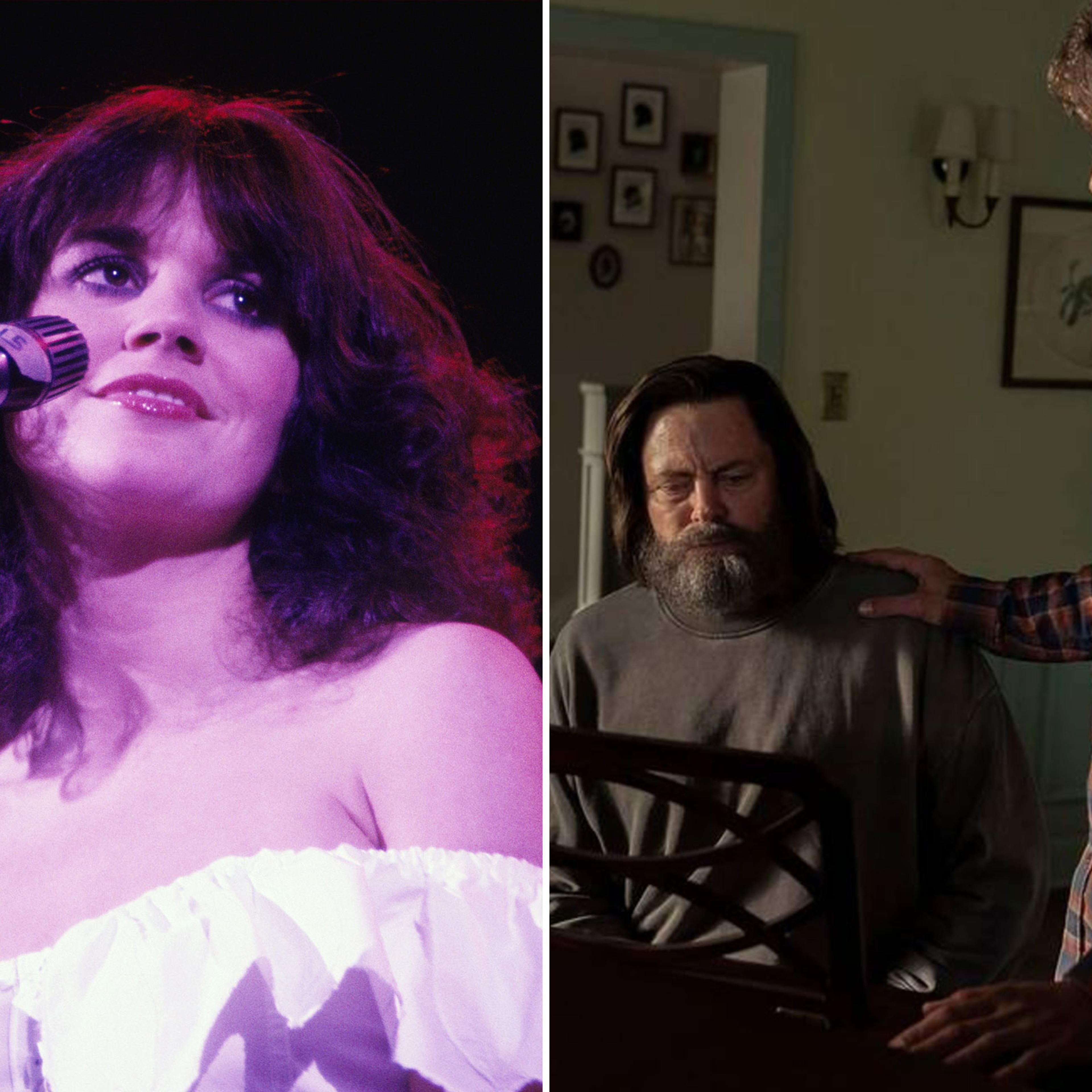 Split image of Linda Ronstadt and Nick Offerman and Murray Bartlett in The Last of Us