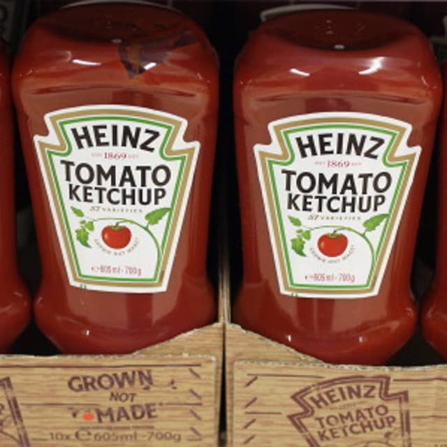 Heinz Co. Tomato Ketchup bottles on display in London on Feb. 15, 2013.