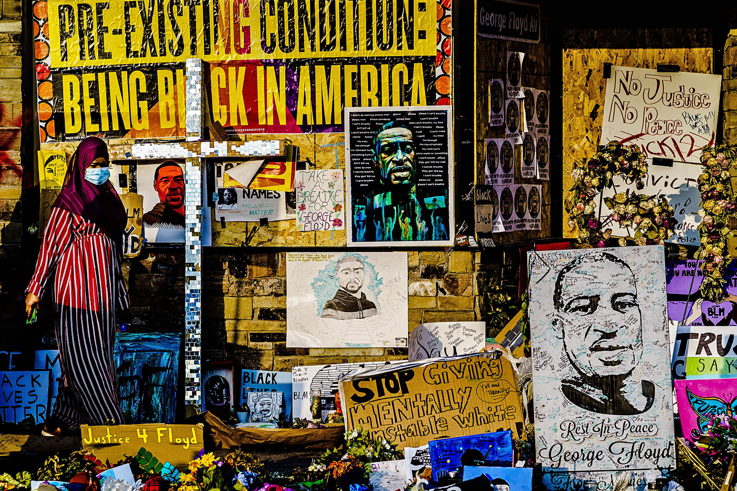 A memorial to George Floyd on June 13 near the site where Floyd died in Minneapolis