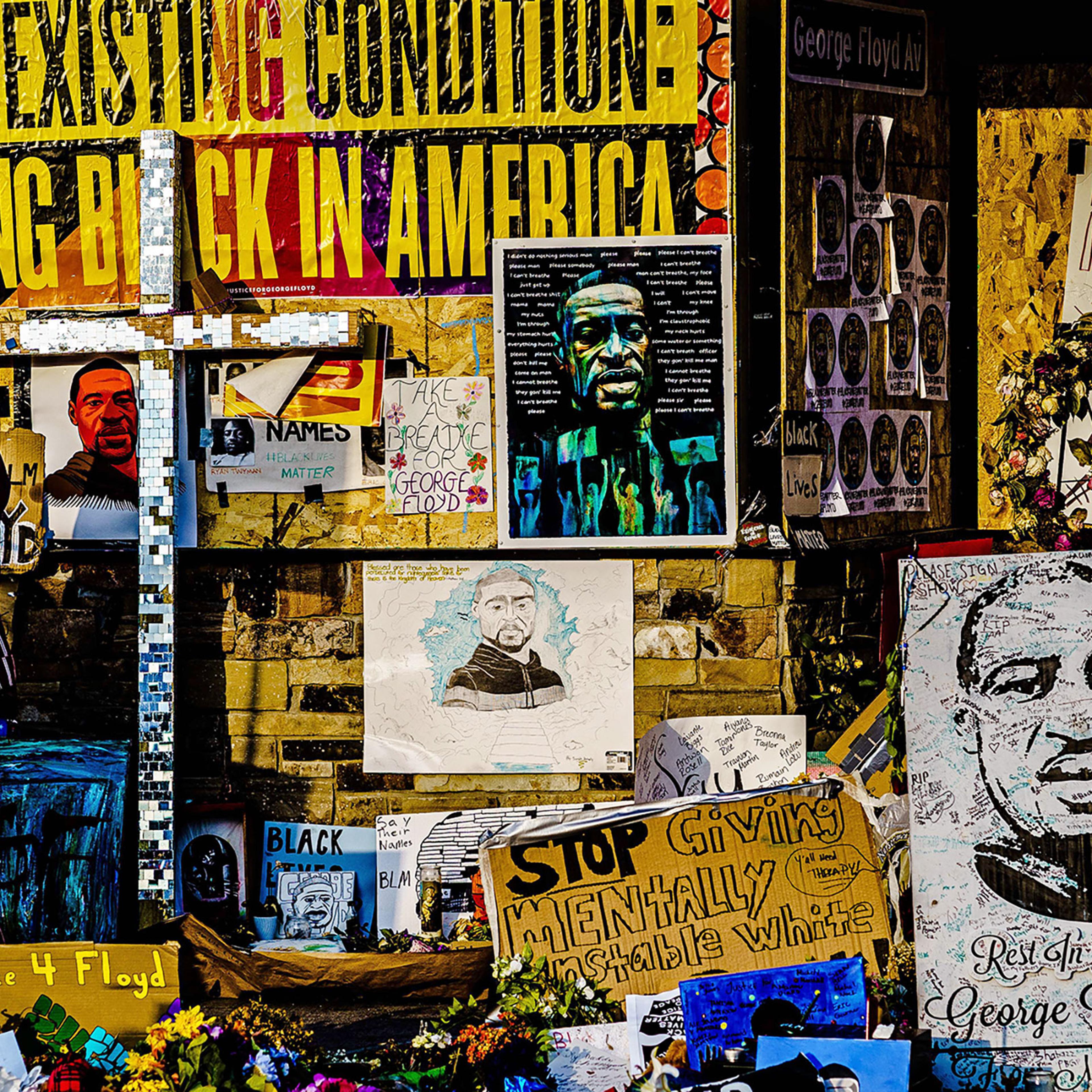 A memorial to George Floyd on June 13 near the site where Floyd died in Minneapolis